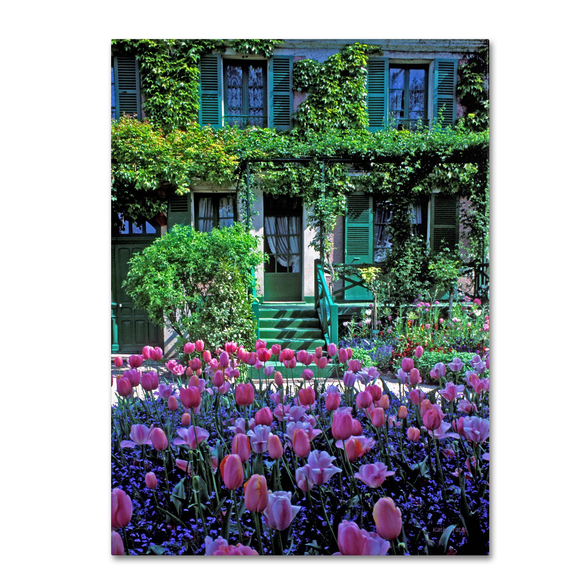 Trademark Fine Art Monet's House with Tulips Painting by Kathy Yates - 14x19 Inch Wall Art Decor - Perfect for Living Room, Bedroom & Office Decorations