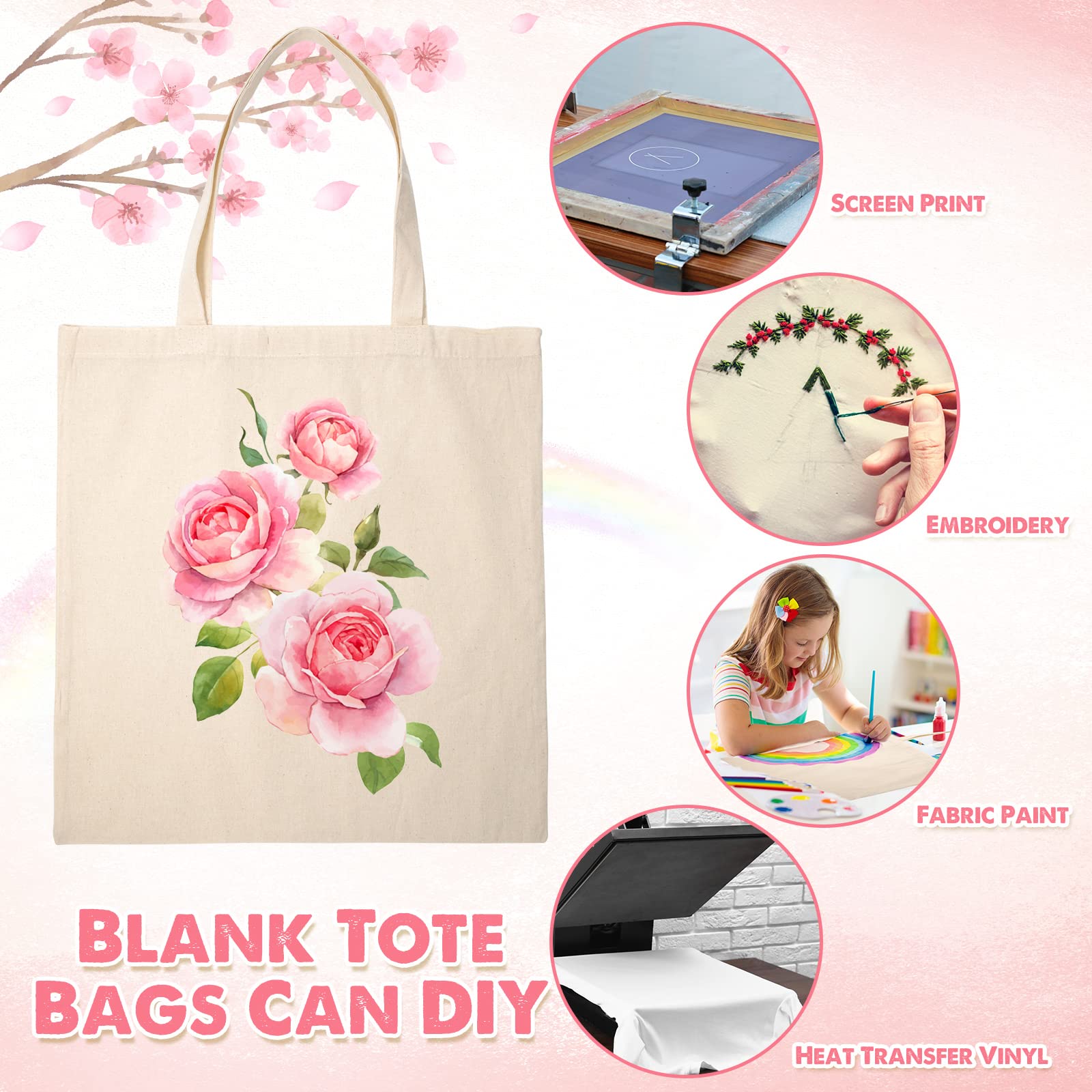 40 Pack Blank Natural Cotton Canvas Tote Bags Bulk - Sublimation Ready Reusable Grocery Shopping Bags with PTFE Sheet for Heat Transfer DIY Crafts, Gifts, Events & Farmers Market (White) - Perfect for Custom Designs, Promotional Giveaways & Eco-Friendly Shopping