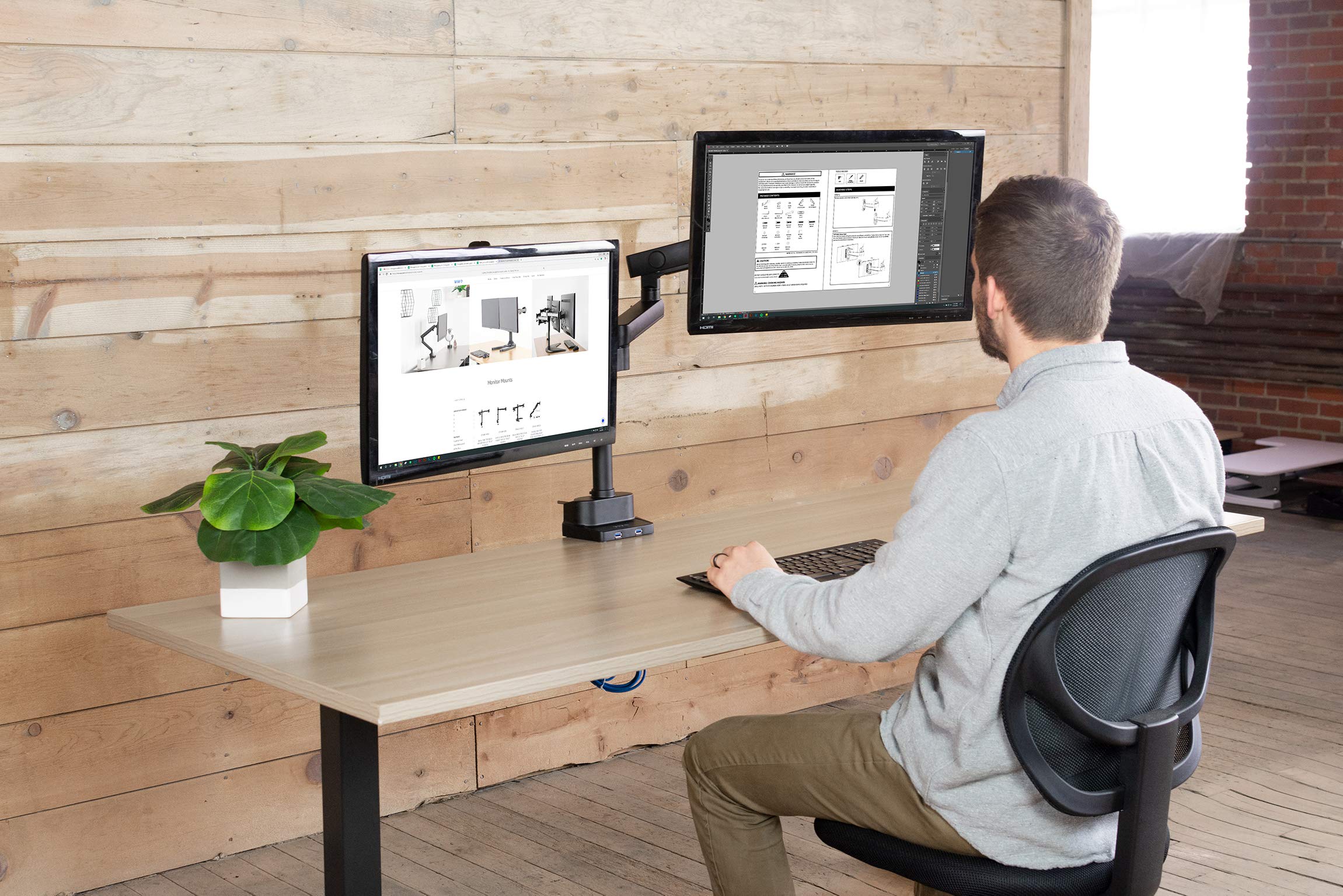 Premium Aluminum Full Motion Dual Monitor Desk Mount Stand with Lift Engine Arm - Adjustable Pole Extension & USB Ports - Fits Ultrawide Screens up to 35 inches (STAND-V102BDU) - Ideal for Home Office, Gaming Setup & Workspace Ergonomics