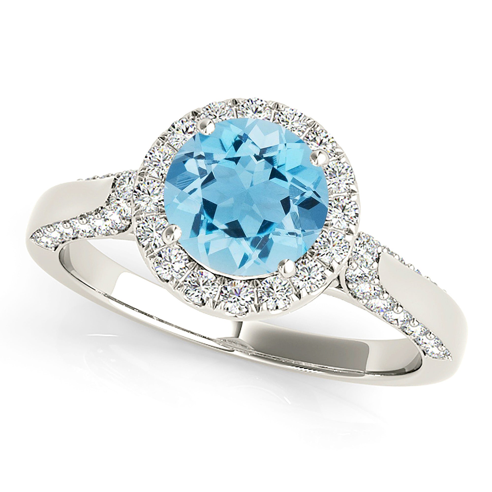 1.75 Carat Genuine Aquamarine Engagement Ring with Diamond Halo & Side Stones - Perfect for Weddings, Anniversaries & Special Occasions