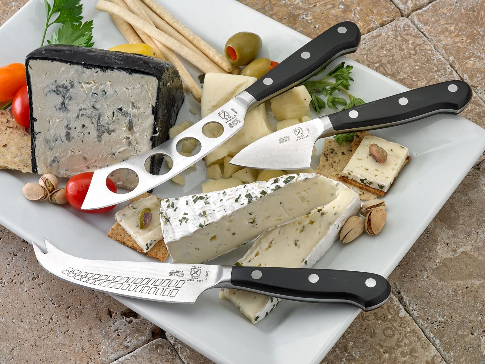 Premium Mercer Culinary Renaissance Cheese Knife Set - 3-Piece Stainless Steel Cheese Slicer & Server Kit for Gourmet Cheese Boards, Wine Pairings & Entertaining