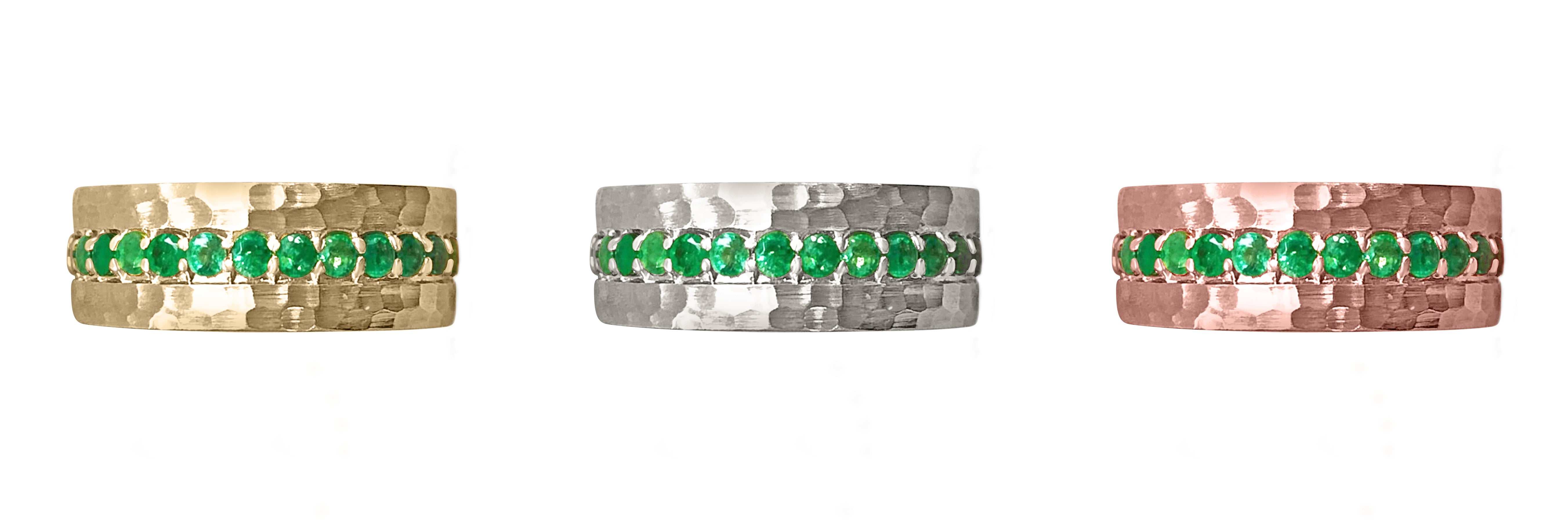 1.50tcw Custom Zambian Emerald Wedding Band - 8mm Wide 14K Gold Ring for Women, Engagement, Anniversary & Special Occasions