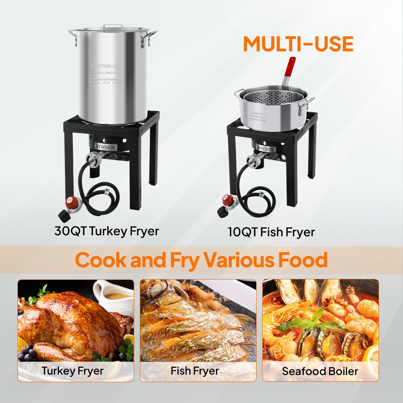 ROVSUN 30QT Turkey Fryer & 10QT Fish Fryer Kit - 55,000BTU Propane Outdoor Deep Fryer with Baskets, Thermometer, Marinade Injector & Turkey Rack - Perfect for Thanksgiving, Seafood Boiling & Outdoor Cooking