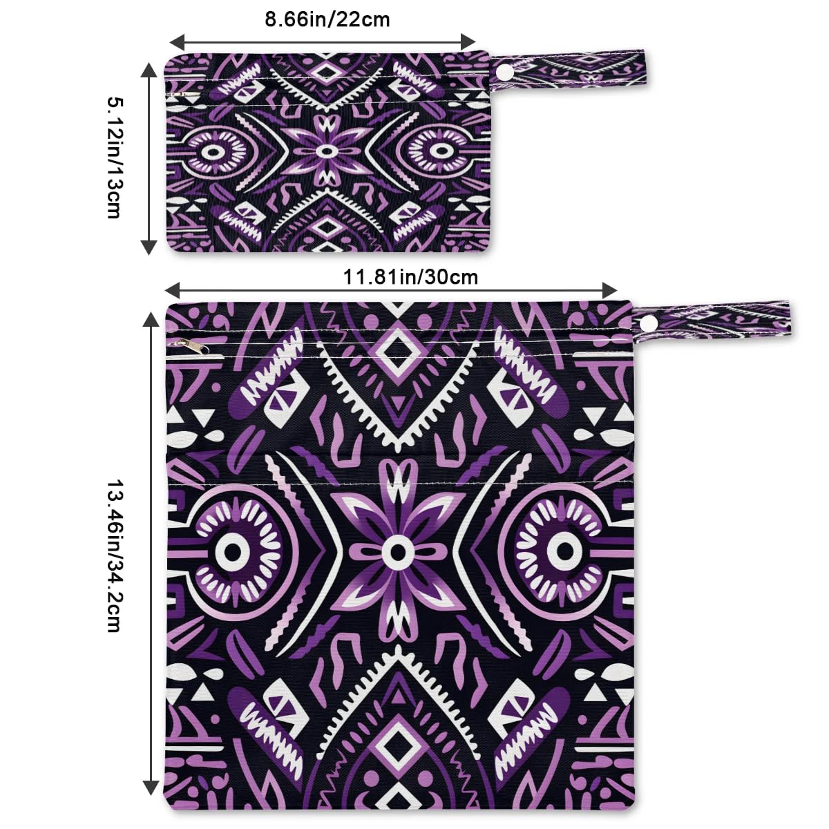 2-Pack Geometric Flower Wet Dry Bags - Waterproof Travel Laundry & Swimsuit Storage - Reusable Cloth Diaper Wet Bags for Beach, Pool, Gym, Yoga - Perfect for Swimsuits, Towels & Baby Essentials