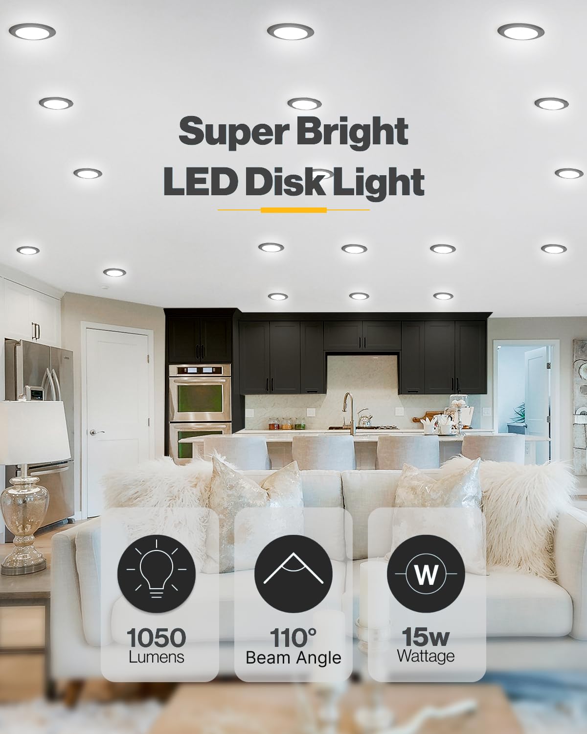 Sunco 24 Pack 6 Inch LED Recessed Ceiling Lights - Flush Mount Black Disc Lighting, 1050 LM, Dimmable, Selectable CCT 2700K-6000K, 15W=100W, Wet Rated ETL Certified - Perfect for Kitchens, Bathrooms, and Living Rooms