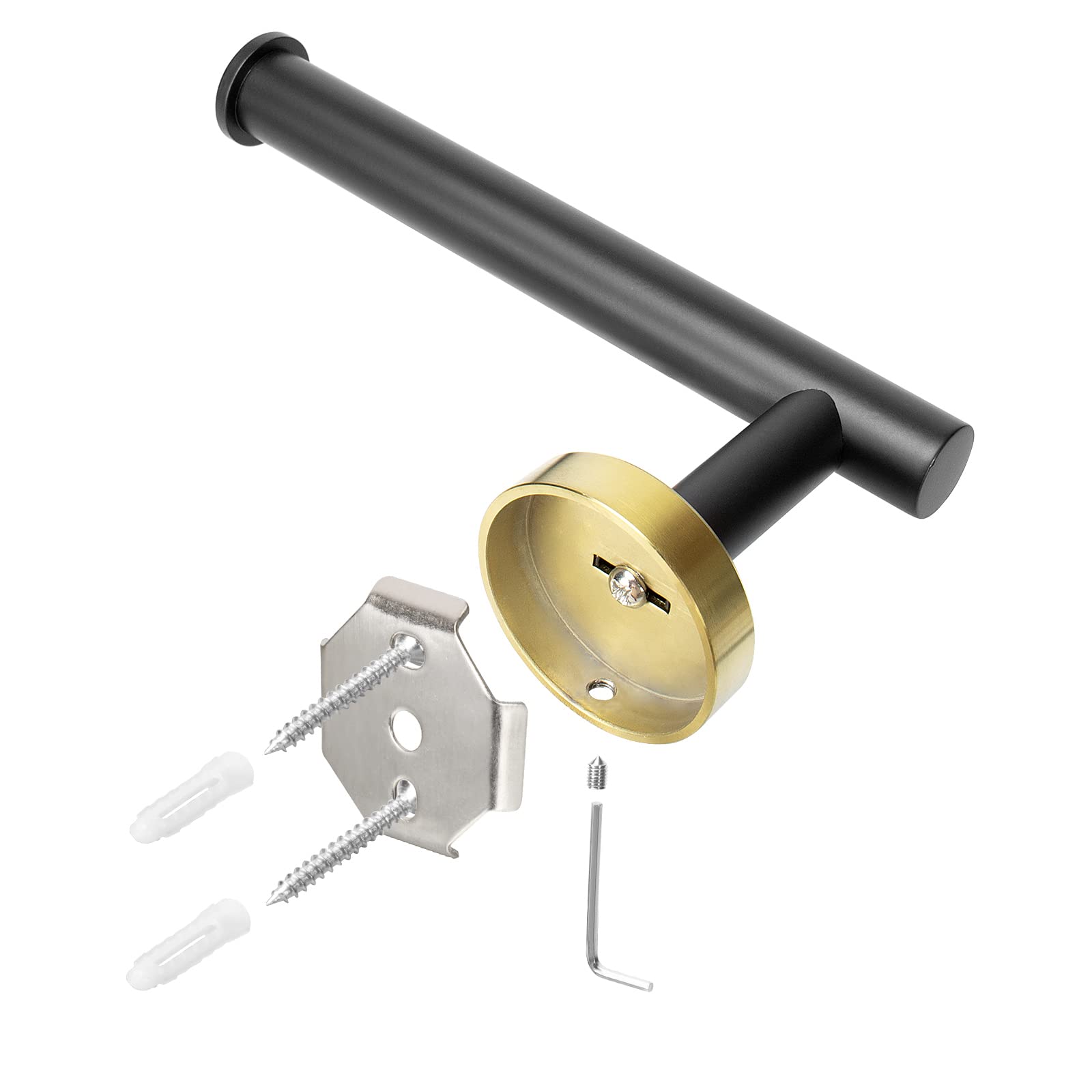 Premium SUS304 Stainless Steel Toilet Paper Holder - Rustproof Wall Mounted Bathroom Tissue Roll Holder for Home, Kitchen & Washroom (1 Pack, Black & Gold) - Perfect for Modern Bathrooms, Powder Rooms & Guest Toilets
