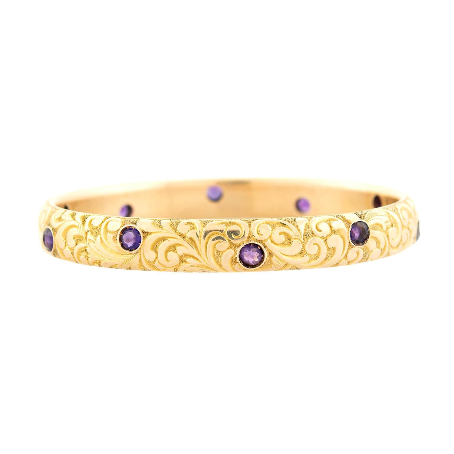 14K Gold Victorian Amethyst Carved Scroll Motif Bracelet - Elegant Jewelry for Weddings, Parties & Special Occasions