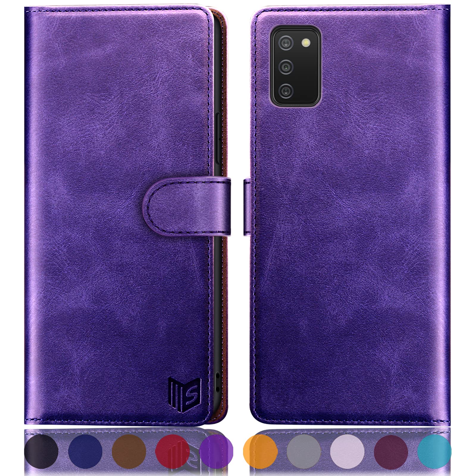 SUANPOT RFID Blocking Leather Wallet Case for Samsung Galaxy A02S - Shockproof Flip Folio Cover with Credit Card Holder (Purple) - Perfect for Everyday Use, Travel & Business Professionals