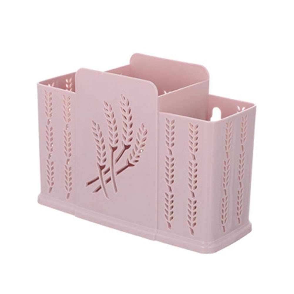SoFull 3-Tier Bamboo Chopsticks Holder - Kitchen Utensil Organizer with Drain Holes for Spoon, Fork & Chopsticks Storage - Space-Saving Countertop Rack (Pink) - Perfect for Asian Cooking, Sushi Making & Kitchen Organization