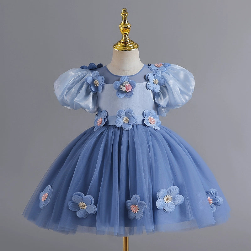 Elegant Baby Girls Floral Tulle Pageant Dresses - Toddler Puff Sleeve Princess Gown for Special Occasions | Birthday, Baptism, Photo Shoot & Wedding Flower Girl Dress