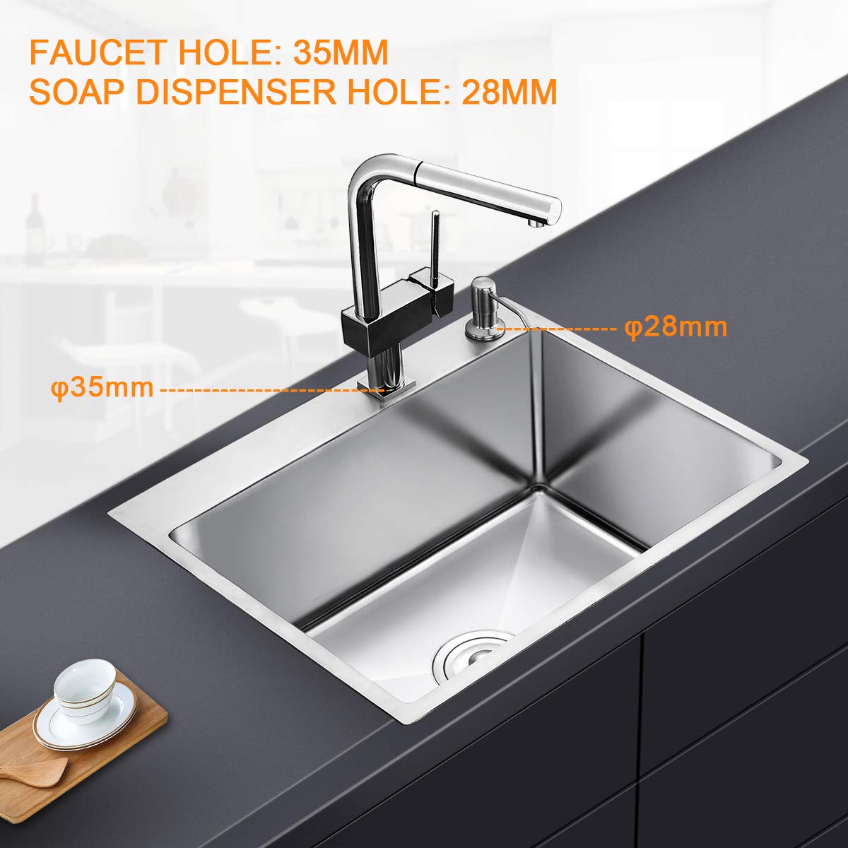 ROVATE 21.6-inch Drop-in Topmount Kitchen Sink - 304 Stainless Steel Single Bowl Bar Sink for Kitchen & Home - Perfect for Food Prep, Dishwashing & Entertaining