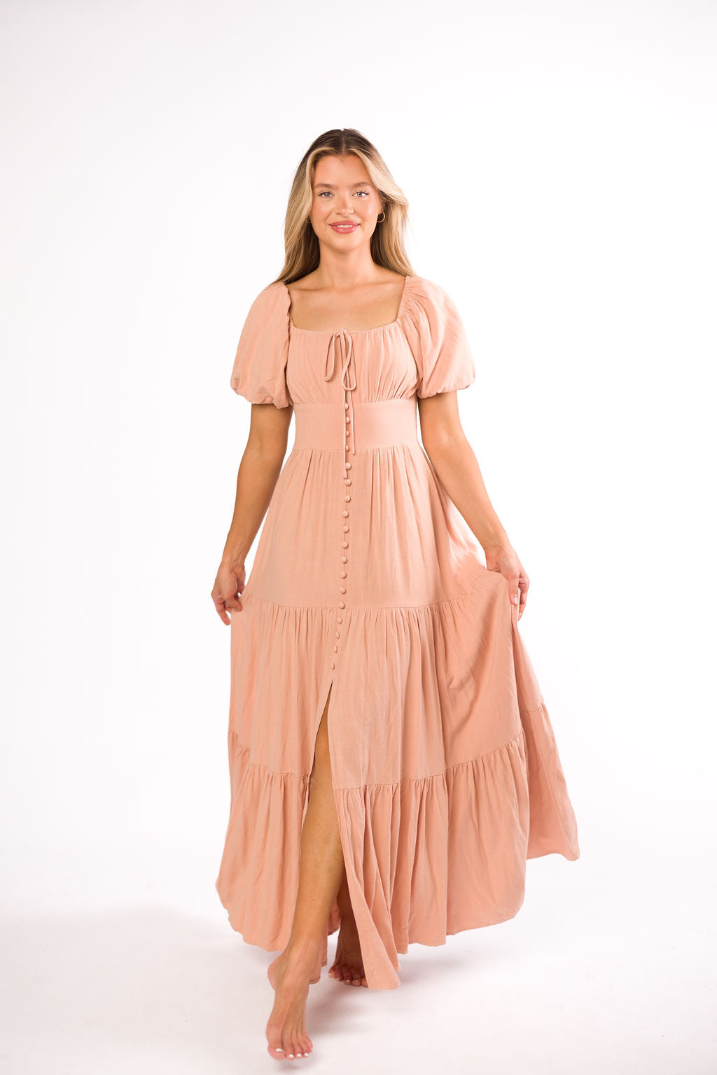 Genevieve Floral Tiered Maxi Dress for Women - Peach Clay Summer Dress for Beach, Wedding & Vacation