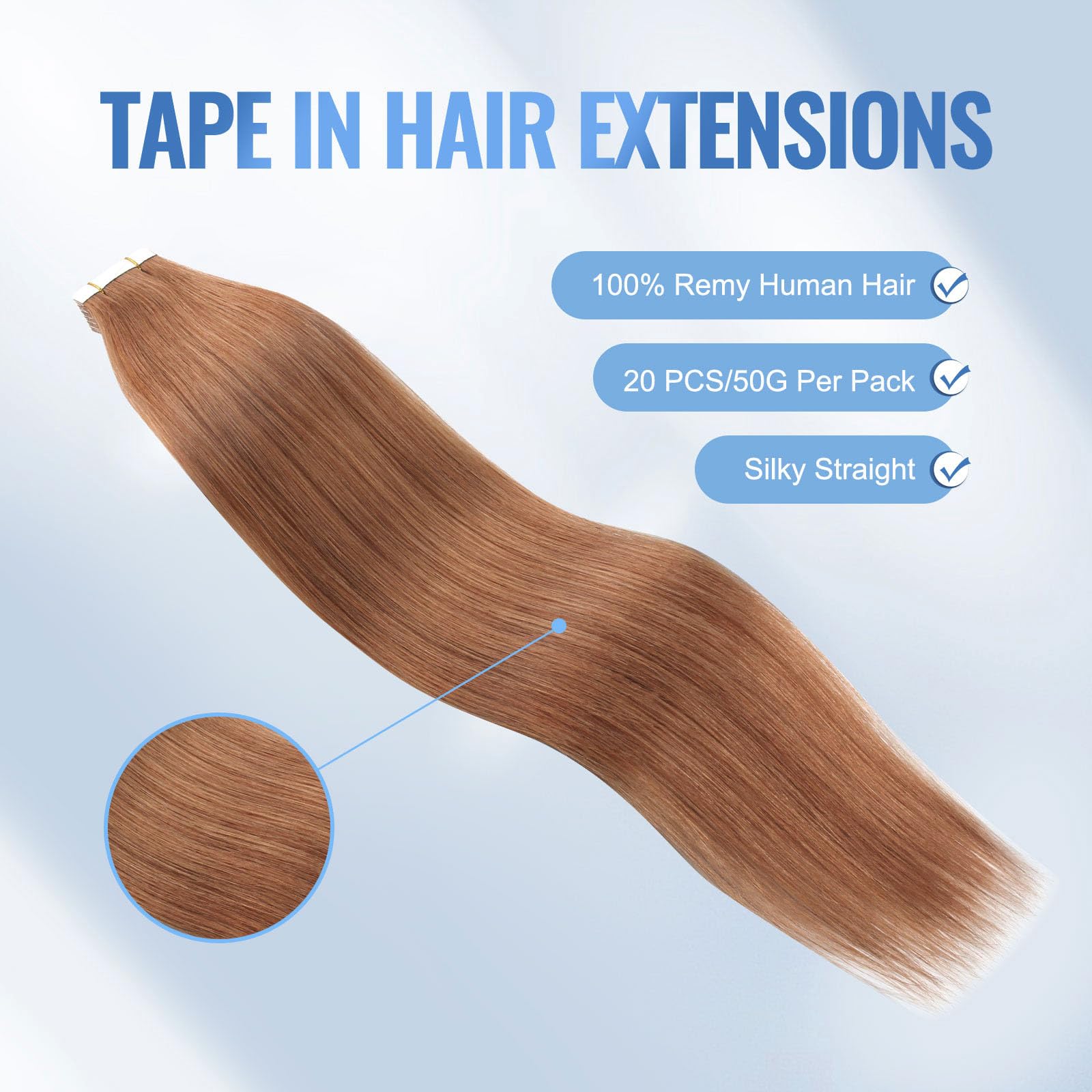 Sixstarhair 18 Inch Tape In Hair Extensions - Thick Full Red Brown Remy Human Hair, Silky Straight for Natural Look | Perfect for Parties, Weddings & Daily Styling