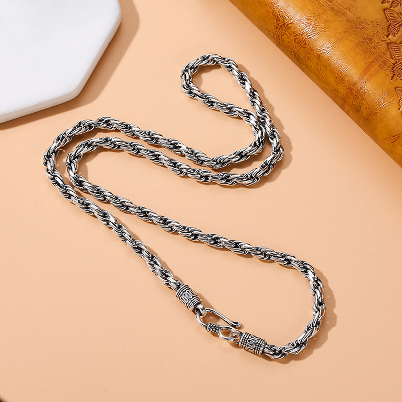 925 Sterling Silver Rope Chain Necklace for Men & Women - Vintage Thai Style Twisted Rope Oxidized Silver Necklace (20-28 Inch) - Perfect Gift for Anniversary, Birthday & Everyday Wear