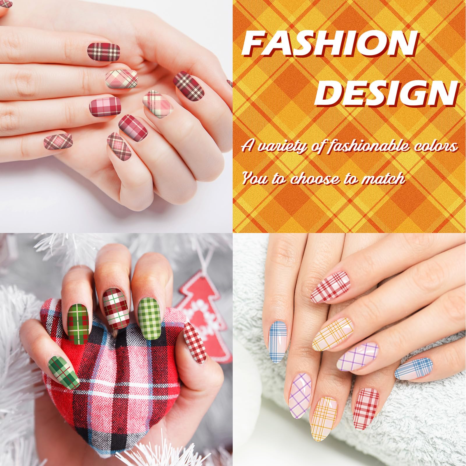 4 Sheet Plaid Nail Art Stamping Plates Kit - Rectangle DIY Nail Design Plates with Argyle & Fashion Patterns for Manicure & Salon Use | Perfect for Nail Art Enthusiasts & Professional Stylists