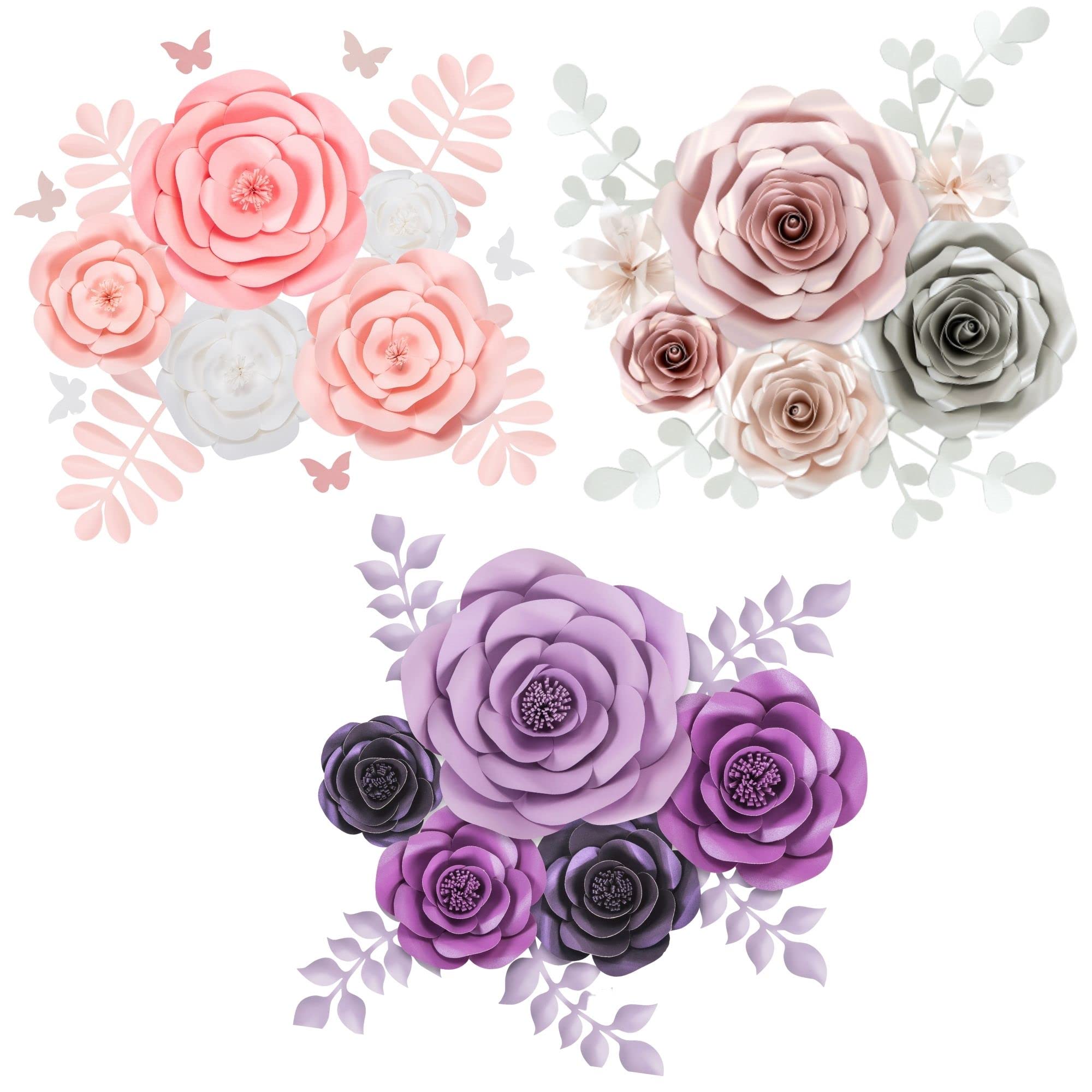 Rainbows & Lilies Paper Flowers Wall Decor - 3-Piece Set for Wedding, Baby Shower, Nursery, Party Backdrop & Centerpieces | Perfect for Bridal Showers, Baby Girl Rooms & Photo Booth Backgrounds