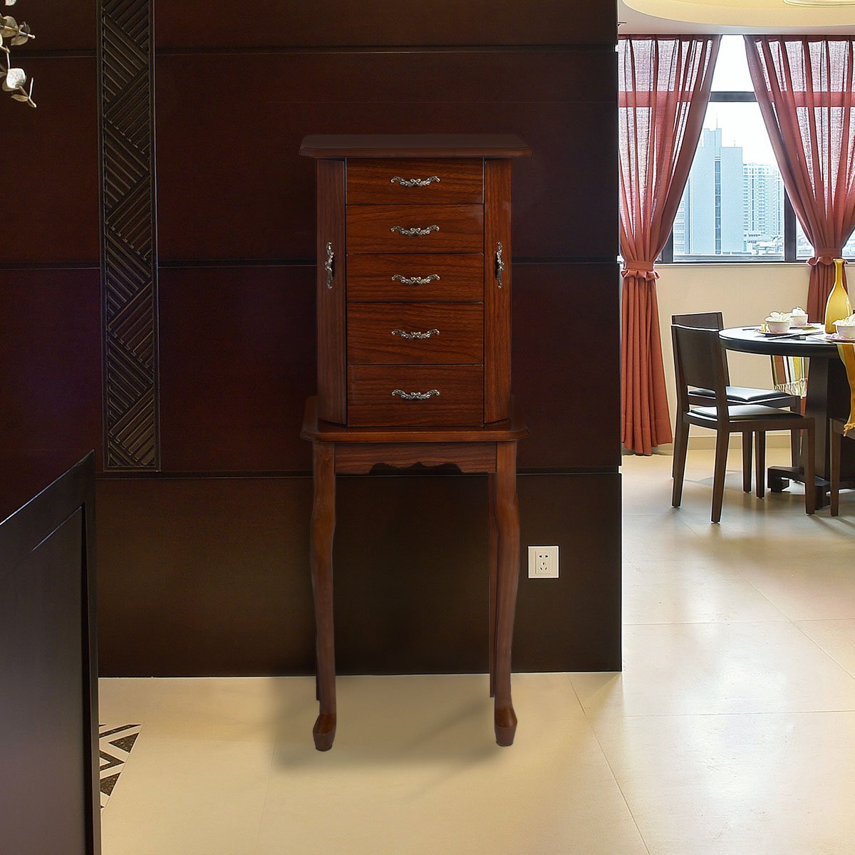 Giantex Standing Jewelry Cabinet Armoire with Flip Top Mirror - Jewelry Storage Organizer with 2 Side Doors for Necklaces & Accessories - Walnut Jewelry Box Chest for Women & Girls - Perfect for Bedroom, Closet & Dressing Room Organization