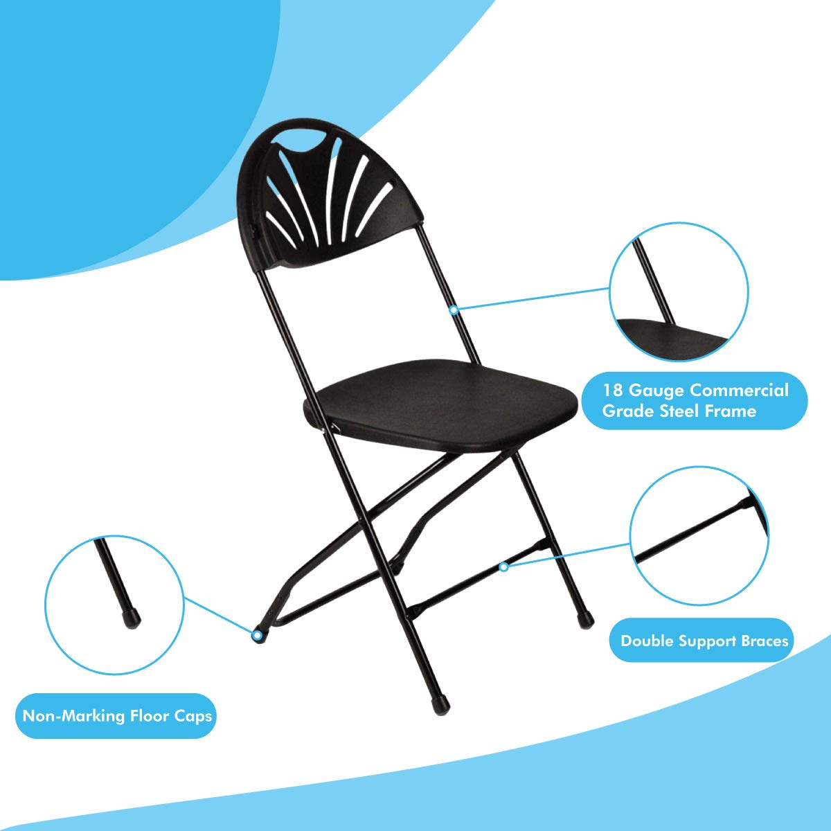 TitanPRO Black Fanback Plastic Folding Chairs - Heavy Duty 18 Gauge Steel Frame Stackable Dining Chairs - Commercial Grade for Outdoor, Wedding, Party & Event Seating - 10 Pack - Perfect for Banquets, Catering & Backyard Gatherings