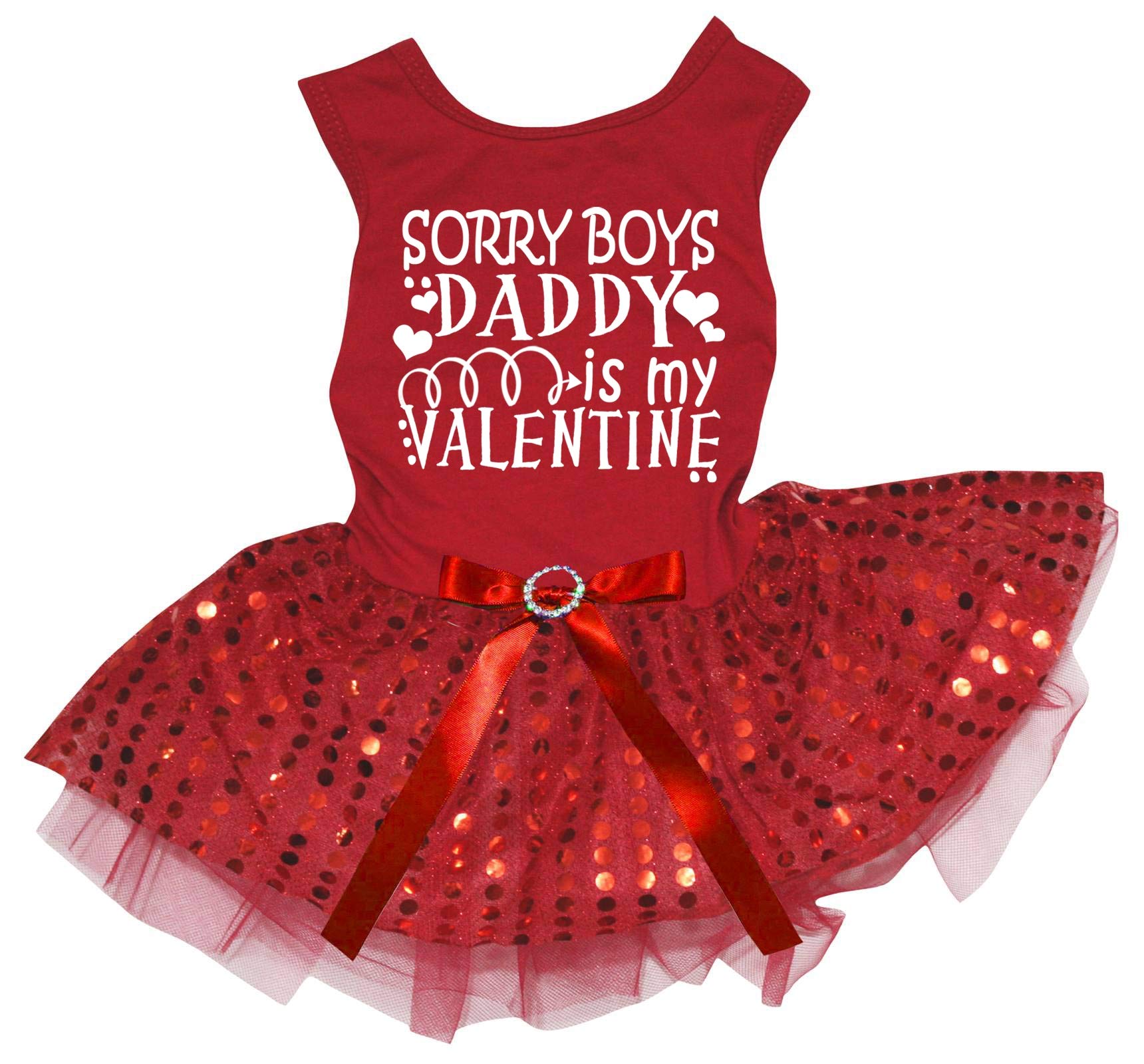 Petitebella Sorry Boys Daddy is My Valentine Puppy Dog Dress - Red with Sequins, Size Medium | Cute Valentine's Day Outfit for Small Dogs