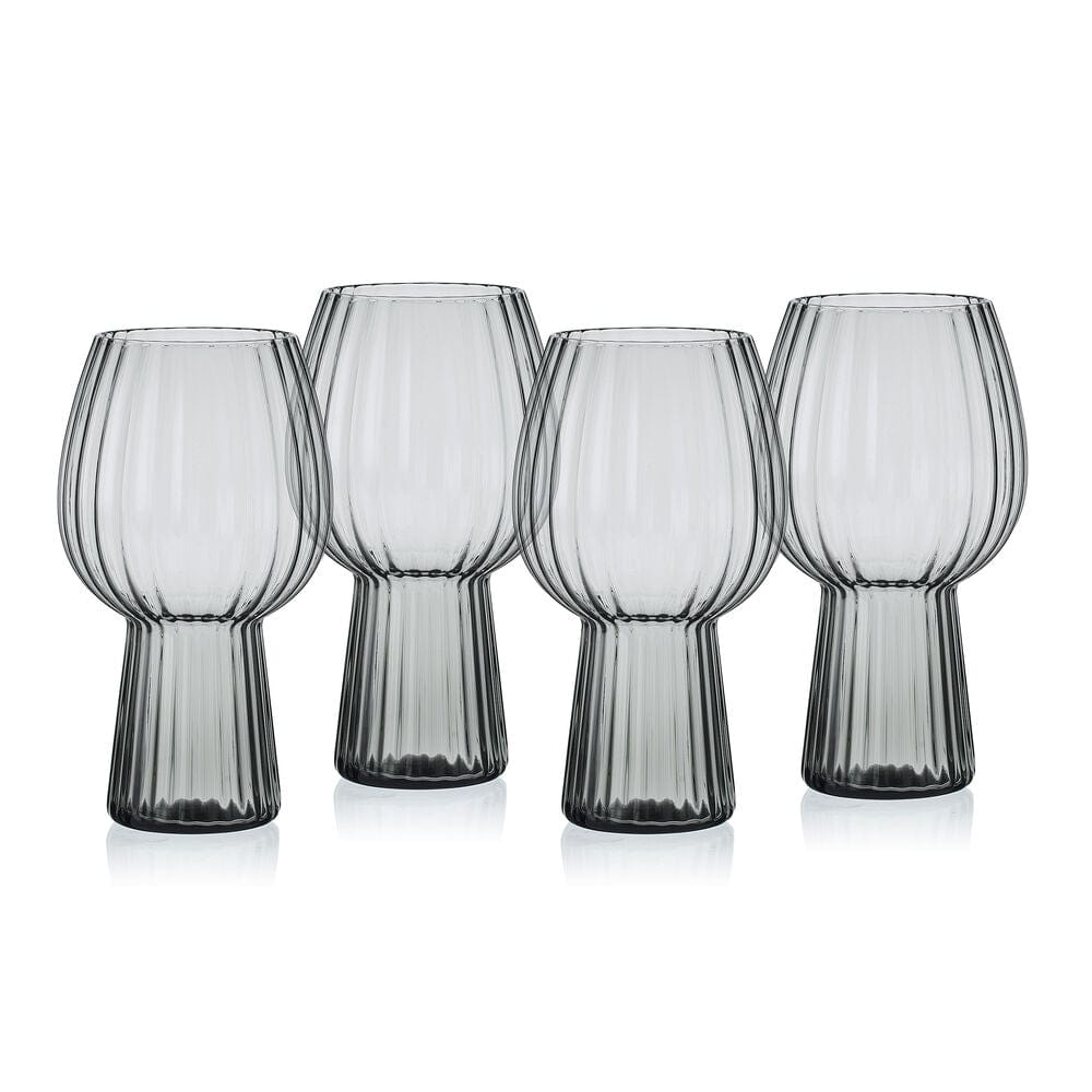 Phoebe Optic Smoke Set of 4 Elegant Goblet Beverage Glasses - Perfect for Wine Tasting, Cocktail Parties & Home Bar Decor