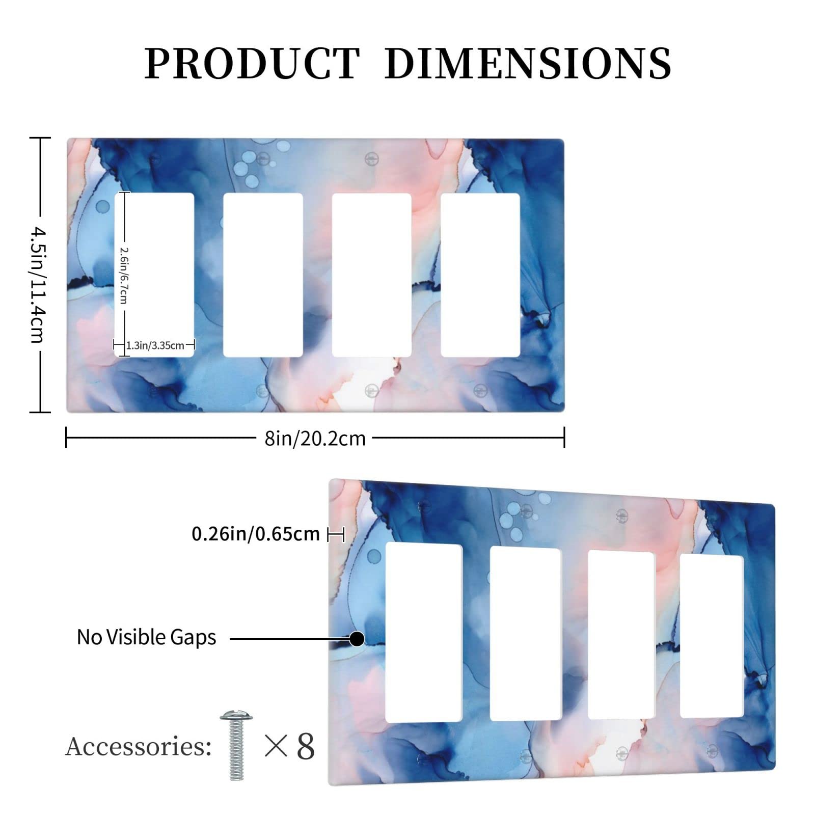 Navy Blue Pink Marble Quad Rocker Light Switch Cover - Decorative 4 Gang GFCI Electrical Outlet Wall Plate - Plastic Switch Plates for Bathroom, Bedroom & Home Decor | Perfect for Modern Interior Design and DIY Home Improvement Projects