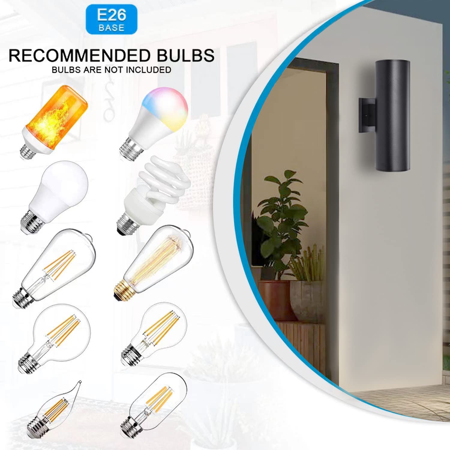 Waterproof Outdoor Wall Lights 2 Pack - Black Modern Cylinder Aluminum Exterior Lights for Porch, Garden, Garage & Entryway - E26 Base - Weatherproof & Durable for Home & Commercial Use