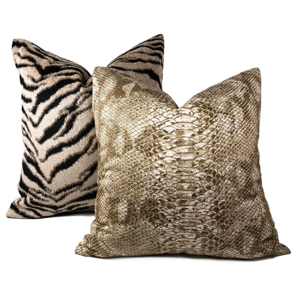 Soft Taupe Black Tiger Stripe Chenille Pillow Cover - Cozy Decorative Throw Pillow Case for Sofa, Bed, Couch - 18x18 Inches Home Decor Accent