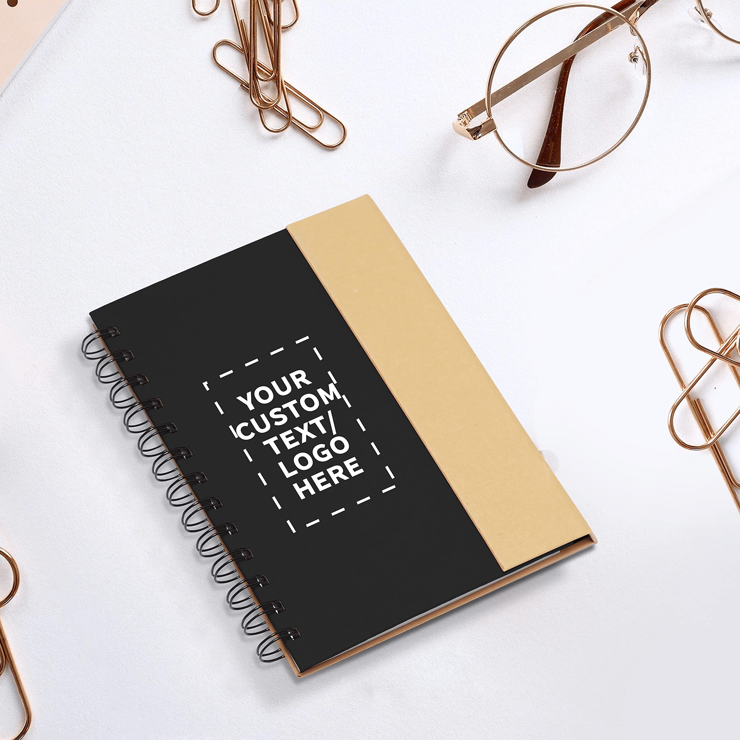 Eco-Friendly Custom Spiral Notebooks with Pens - 50-Pack Bulk Set, Personalized for School, Office & Home Use - Black - Ideal for Students, Professionals & Gift Giving