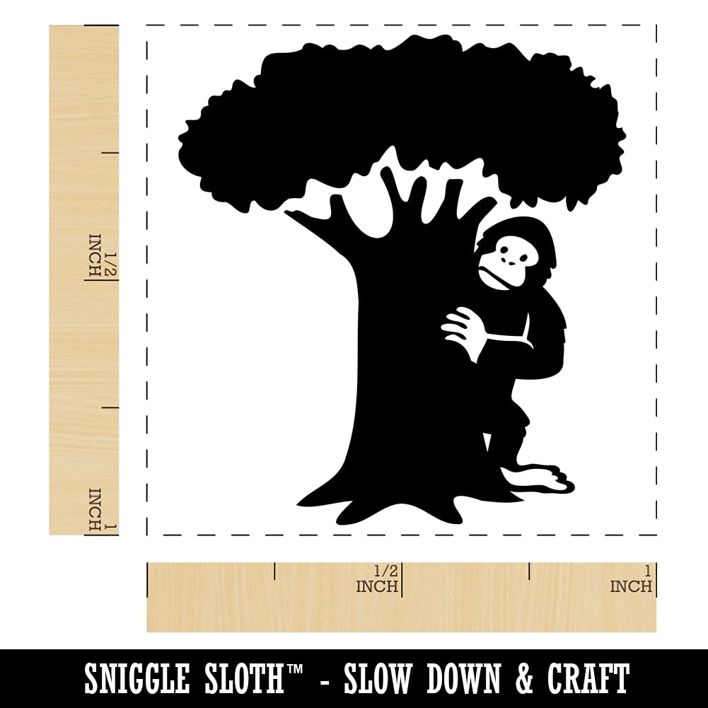 Bigfoot Sasquatch Hiding Behind Tree Self-Inking Rubber Stamp - 1 Inch Small Stamp with Black Ink - Perfect for Scrapbooking, Journaling, and DIY Crafts