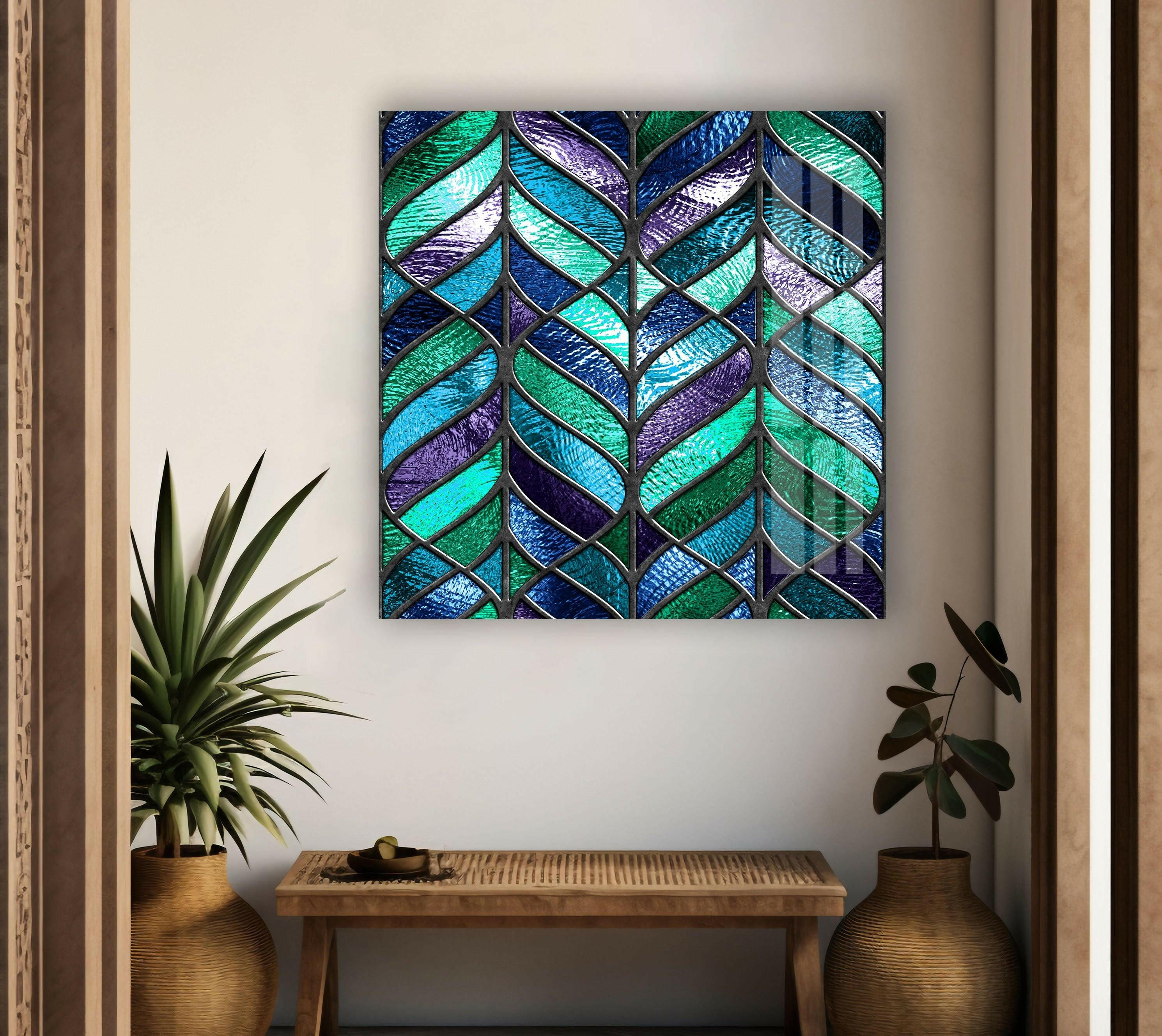 Blue and Green Abstract Glass Wall Art - Modern Handmade Glass Painting for Home & Office Decor - Perfect for Living Room, Bedroom, or Office Wall Decor