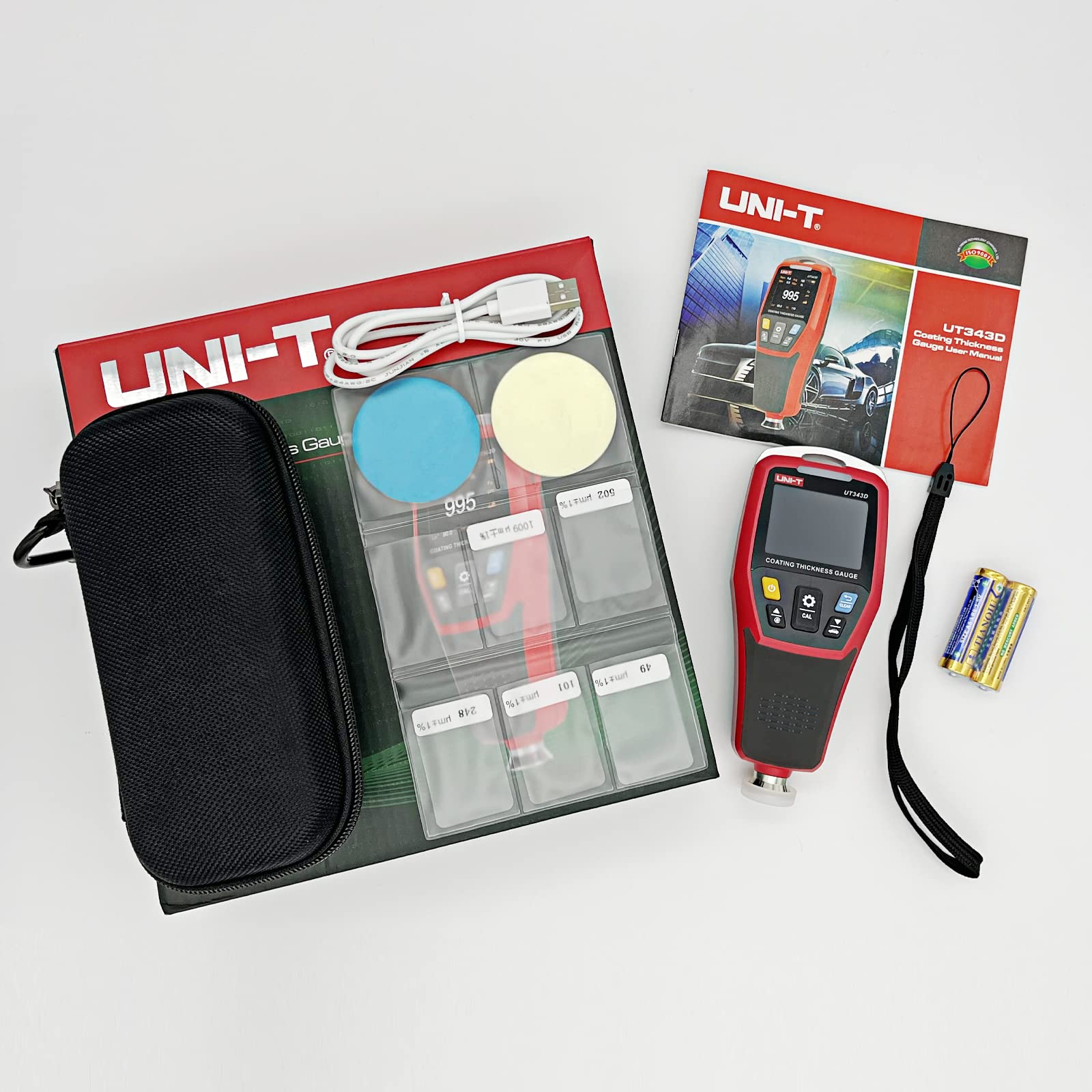 UT343D Upgraded Paint Thickness Gauge - Digital Coating Film Meter with Auto-Rotating Display & Visual Go/No-Go Indicator for Automotive Paint Correction, Precious Metal Testing | Perfect for Car Detailing, Jewelry Appraisal & Industrial Coating Inspection