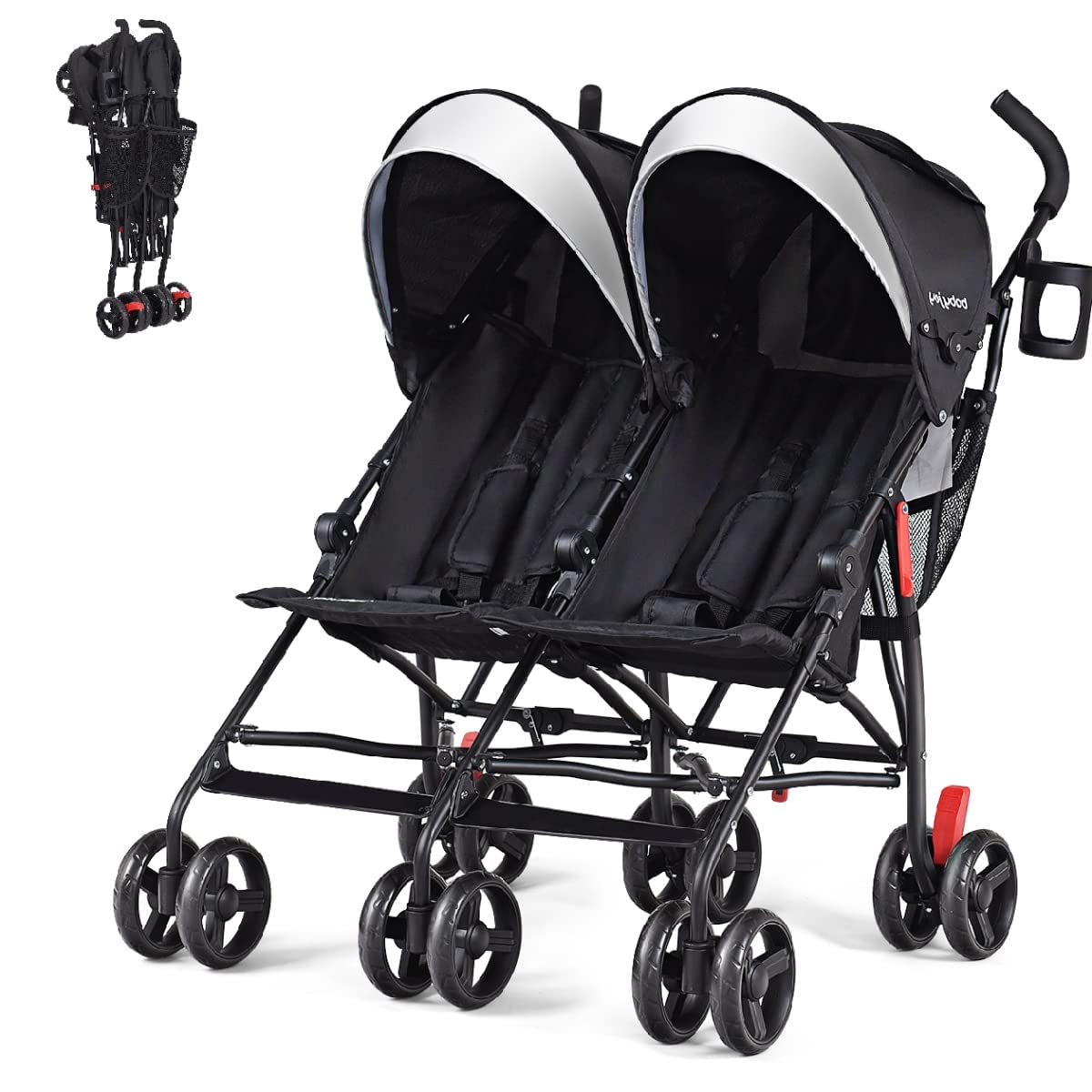 HONEY JOY Double Stroller - Lightweight Compact Side by Side Baby Stroller with Adjustable Canopy, Cup Holder & Storage Bag | Foldable Twin Umbrella Stroller for Infants & Toddlers | Perfect for Travel, Airplane, Shopping & Daily Walks