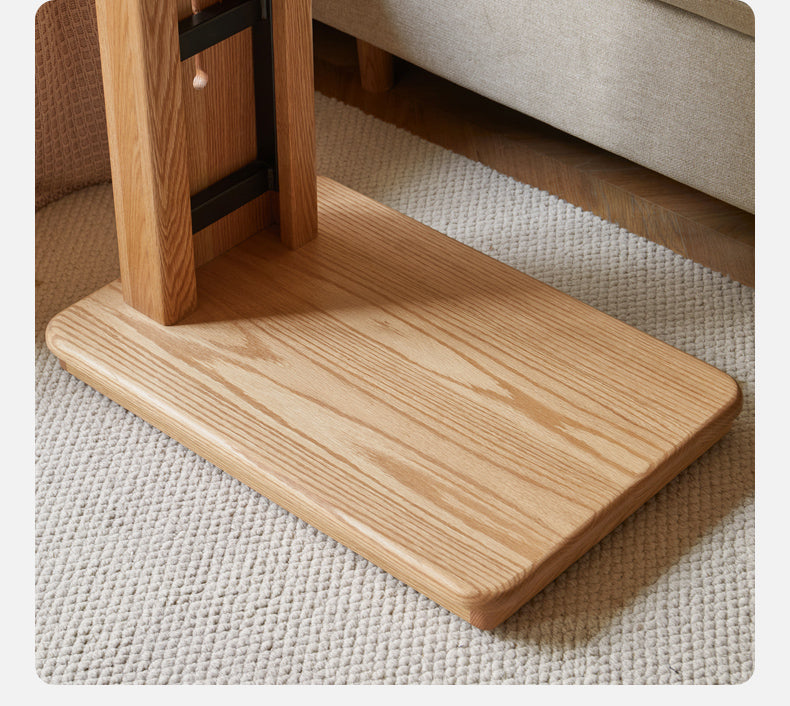 Solid Oak Wood Liftable Foldable Side Table - Adjustable Height for Living Room, Bedroom, or Office Use