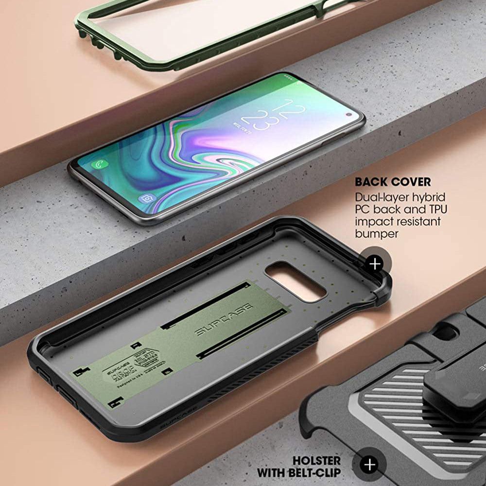 Samsung Galaxy S10e Unicorn Beetle Pro Full Body Rugged Holster Case - Heavy Duty Protection, Dark Green - Perfect for Outdoor, Work & Extreme Sports