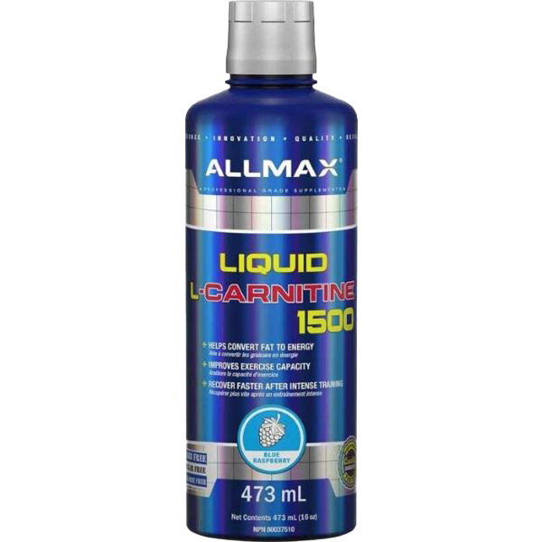 AllMax Nutrition Liquid L-Carnitine 1500 - Blue Raspberry Flavor - 473ml (16oz) - Premium Fat Burner & Energy Booster - Ideal for Weight Loss, Workouts & Athletic Performance