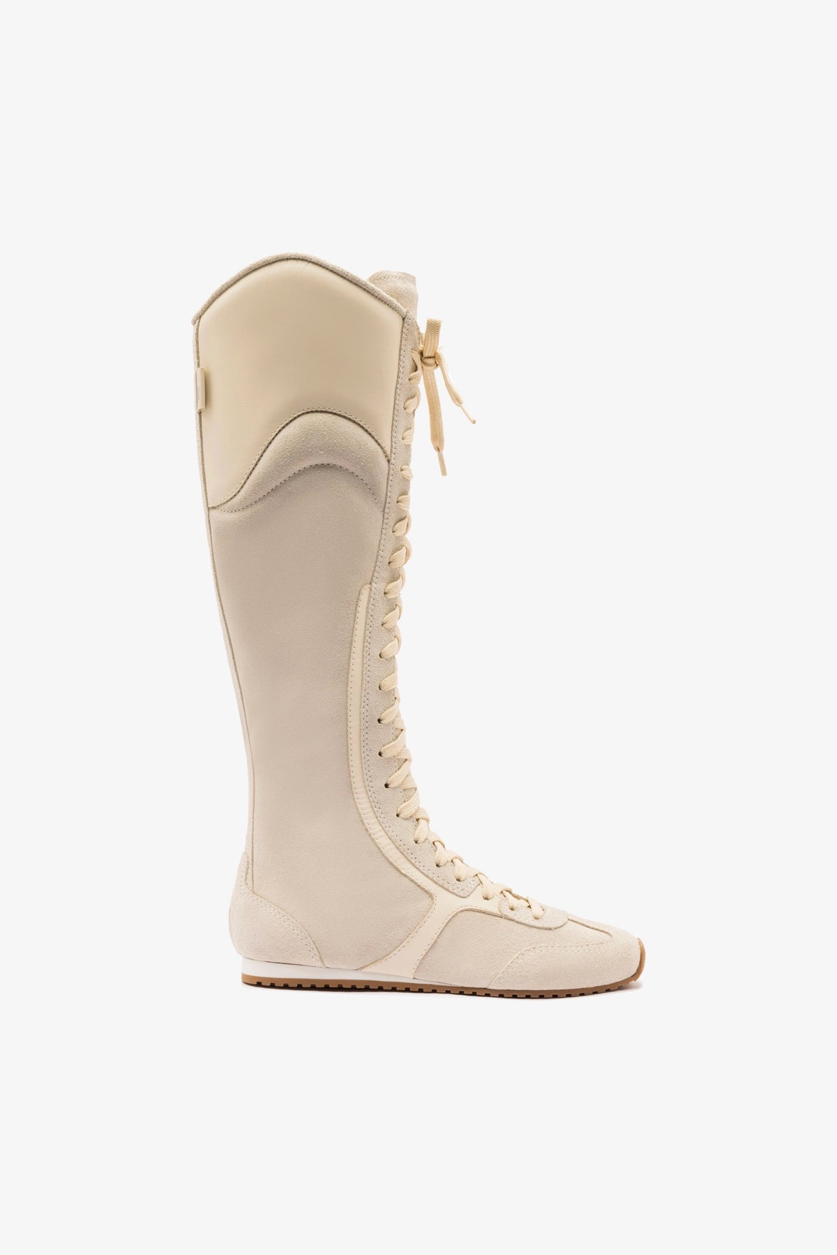 Larroudé x Jonathan Cohen Flat Hi Sneaker Boot in Mushroom Grey Suede & Ivory Leather - Stylish Women's Fashion Sneaker Boots for Casual Wear, Work & Everyday Outfits