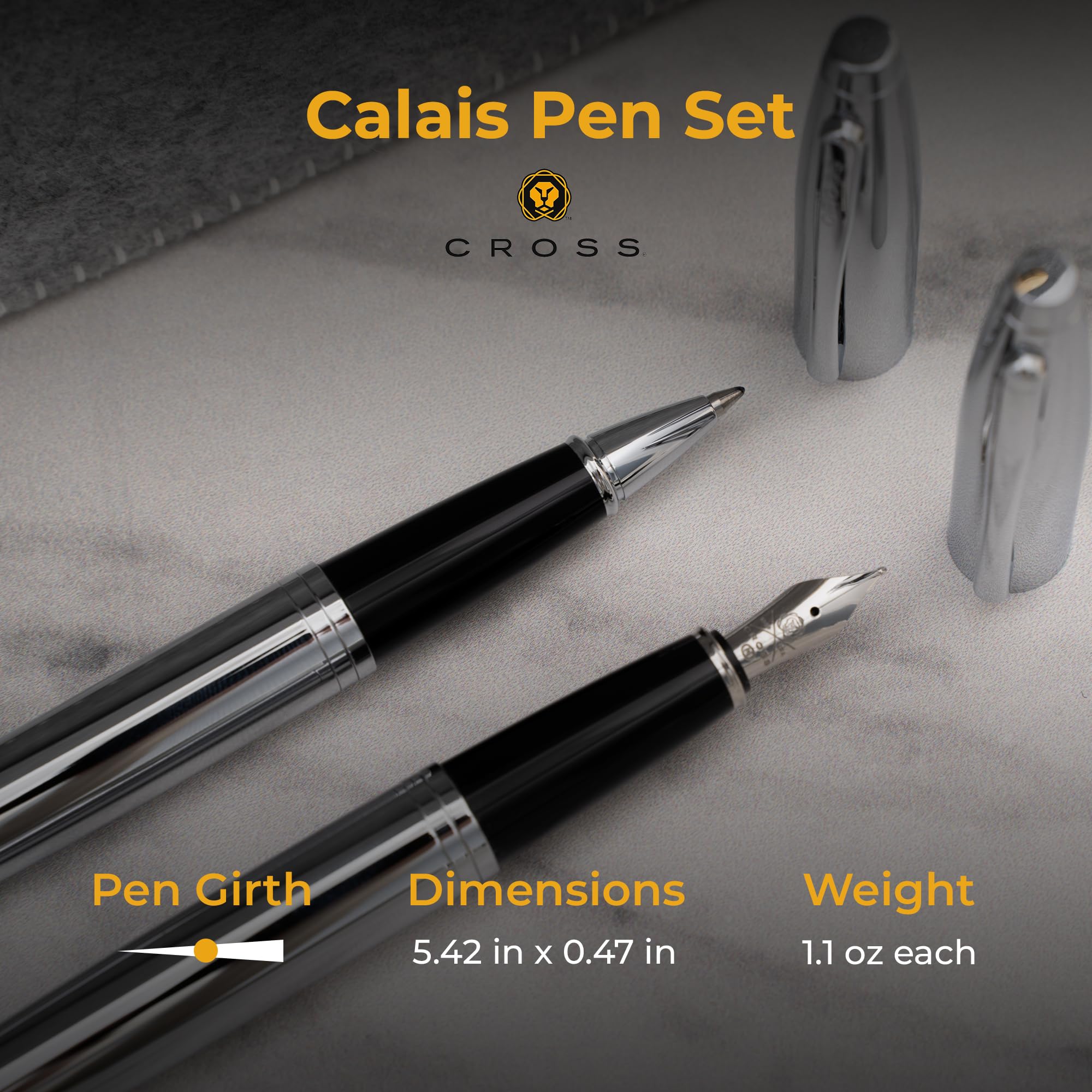 Premium Cross Pen Set - Engraved Cross Calais Rollerball & Fountain Pen Gift Set in Chrome | Personalized Engraving, Starter Ink, Gift Box Included | Perfect for Graduation, Corporate Gifts & Special Occasions