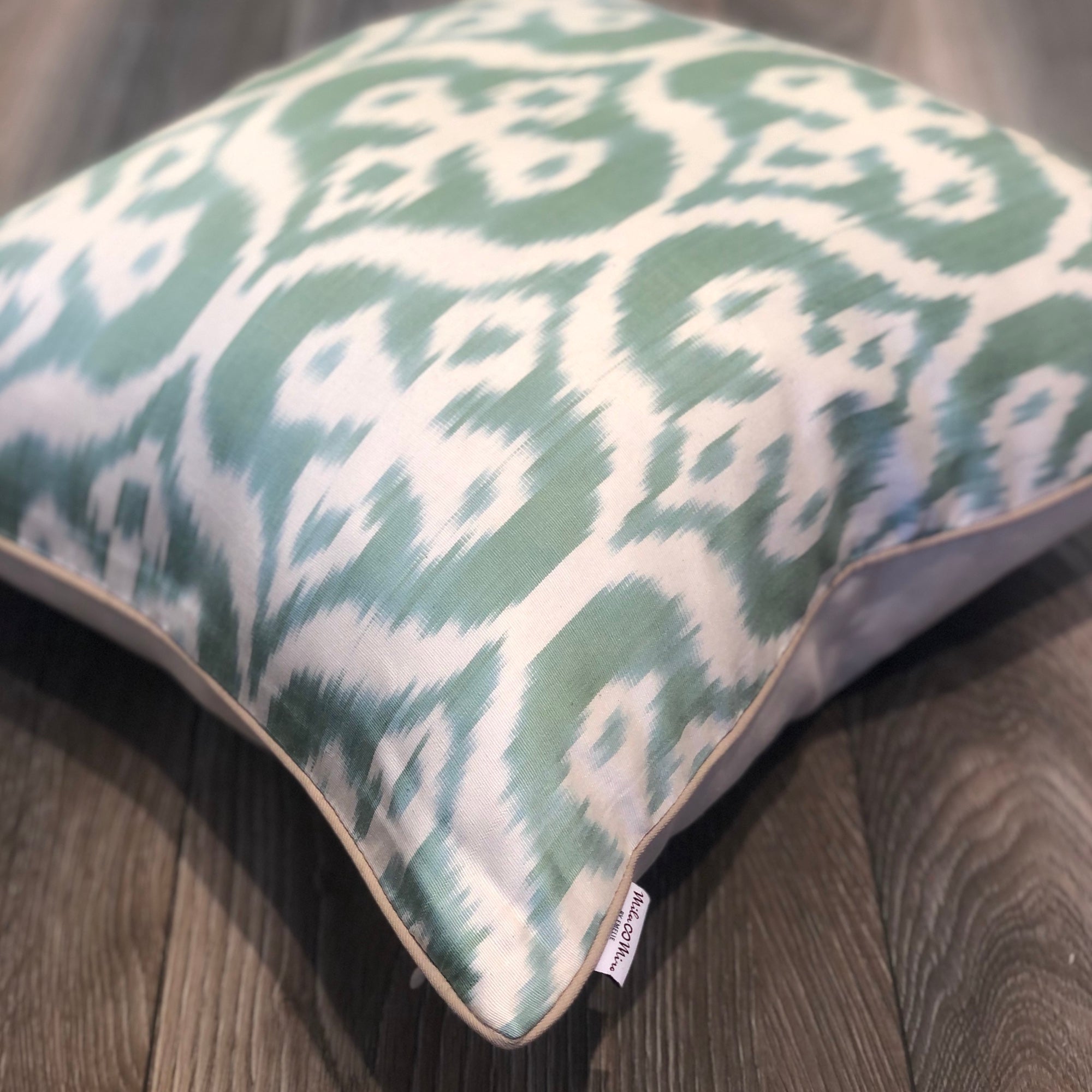 Luxury Silk Ikat Cushion Cover - Fresh Mint Green Bohemian Decorative Pillow Case for Sofa, Bed, Living Room | Home Decor Accent for Boho Chic & Modern Interiors