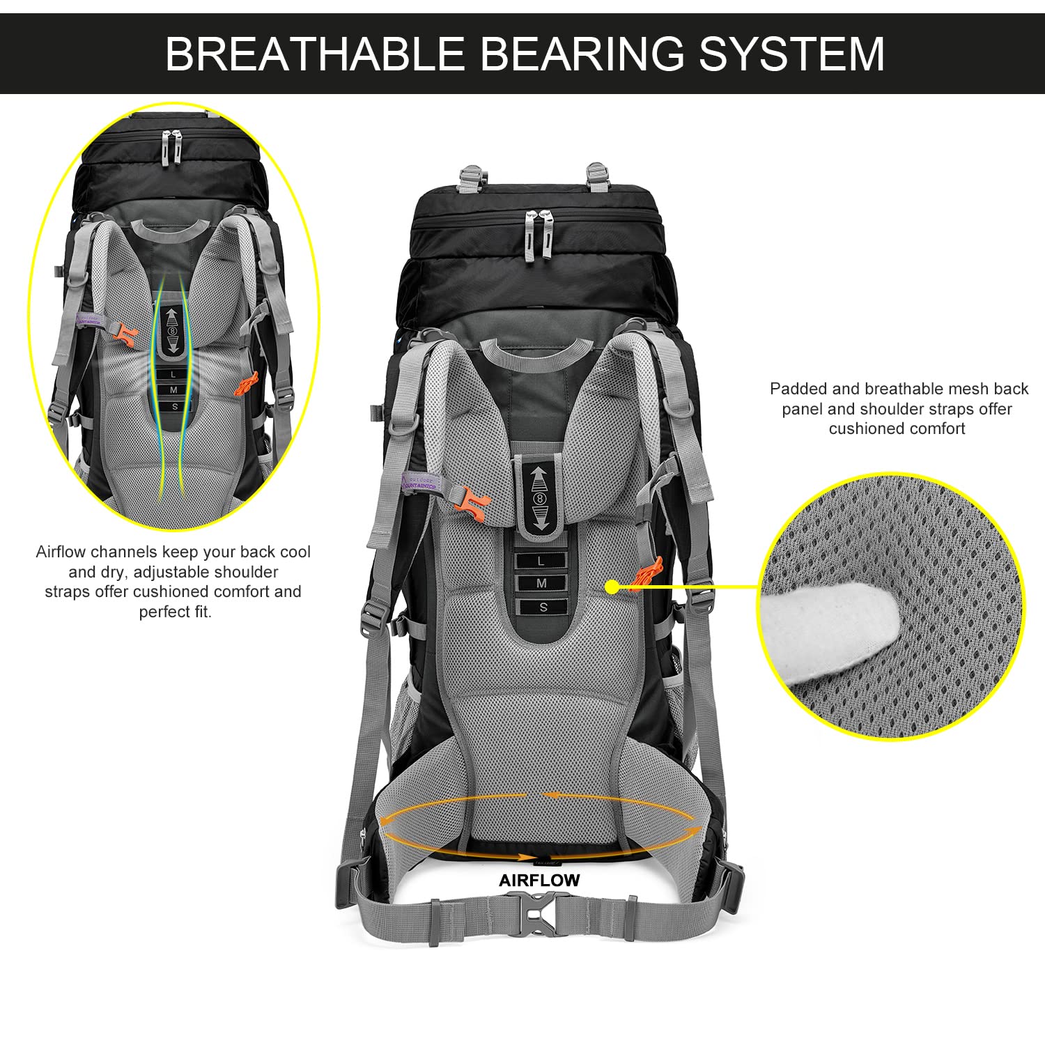 MOUNTAINTOP 80L Internal Frame Backpack for Men & Women - Lightweight Hiking Backpack with Adjustable Straps & Rain Cover - Perfect for Camping, Trekking and Outdoor Adventures