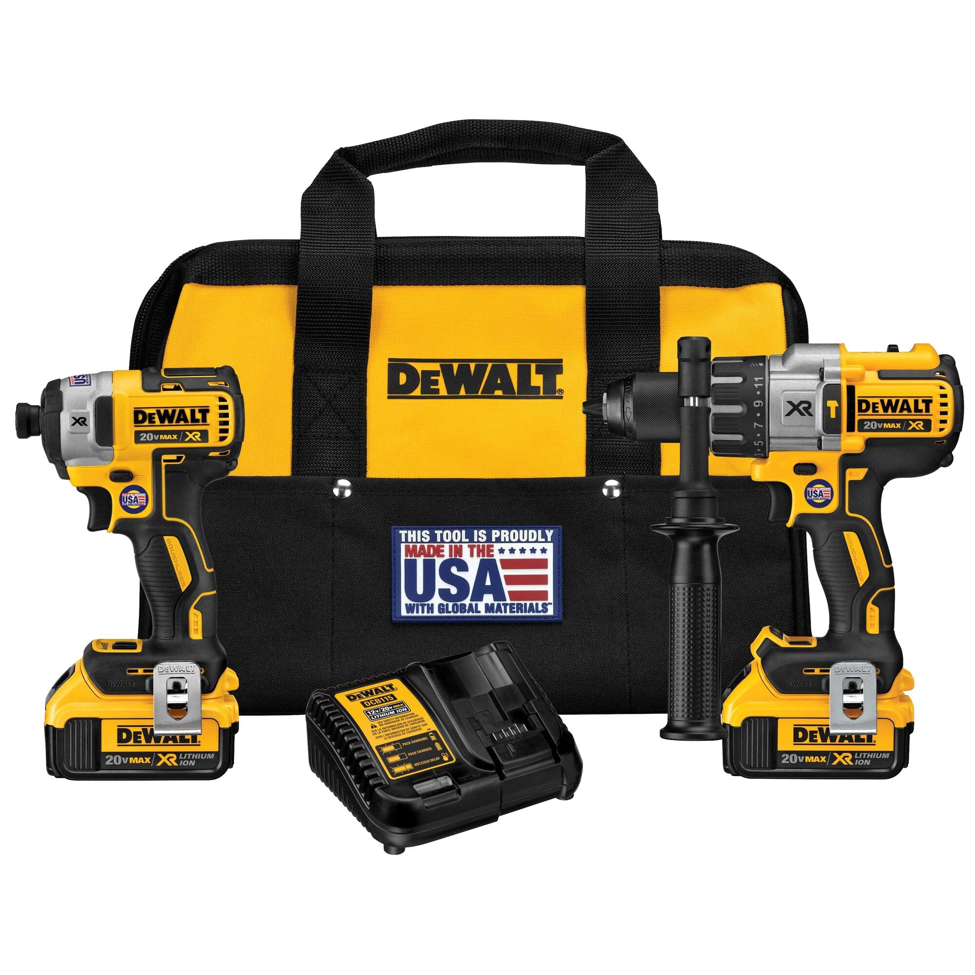 DEWALT 20V MAX XR Brushless Impact Driver & Hammer Drill Combo Kit with 4.0Ah Battery, Cordless Power Tool Set (DCK299M2) - Perfect for Construction, Woodworking, and DIY Home Projects