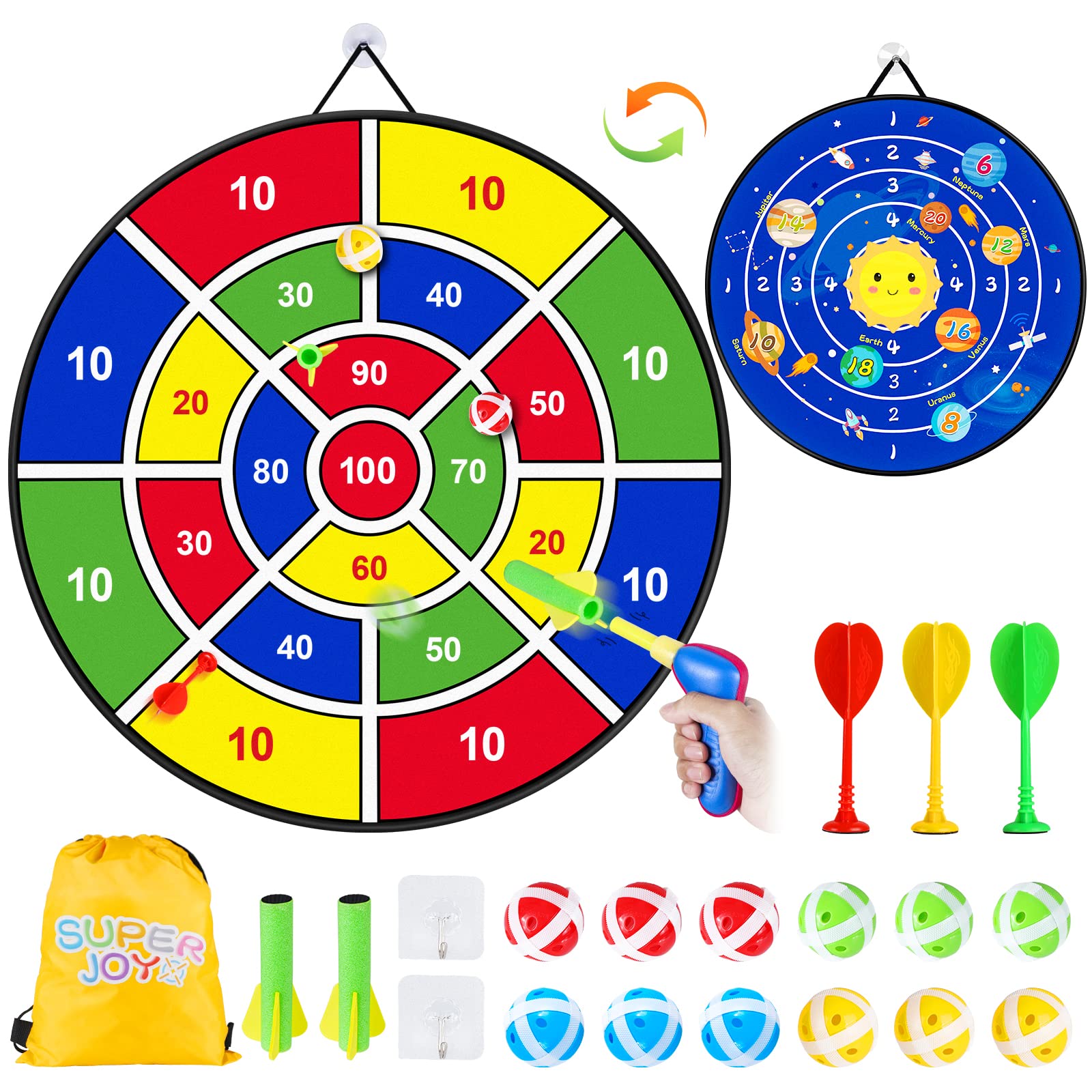 22-Piece Kids Double-Sided Dart Board Set - Safe Indoor/Outdoor Sports Toy for Boys & Girls Ages 5-9 | Fun Birthday Gift for Kids & Adults | Perfect for Parties, Family Game Nights & Backyard Activities
