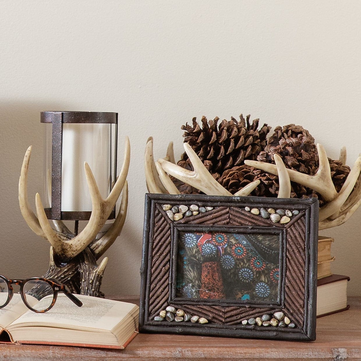 Natural River Rock Picture Frame - Handcrafted Wooden Photo Display for Home & Office Decor | Perfect for Wall Art, Family Photos, and Gift Giving
