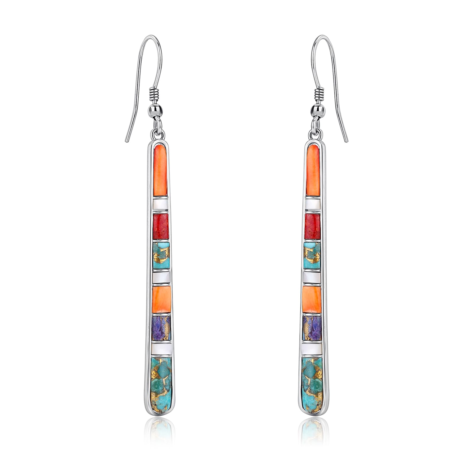 925 Sterling Silver Turquoise Dangle Earrings for Women – Bohemian Style Statement Bar Earrings with Natural Gemstones | Valentine's Day Gift, Boho Jewelry for Date Night & Special Occasions