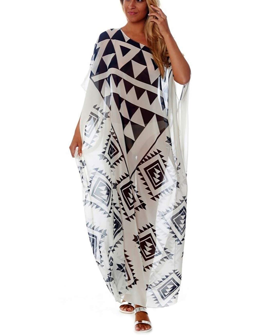 Eddoyee Women's Chiffon Loose Kaftan Dress - Beach Cover Up, Swimsuit Cover, Summer Boho Maxi Dress for Pool, Vacation & Resort Wear