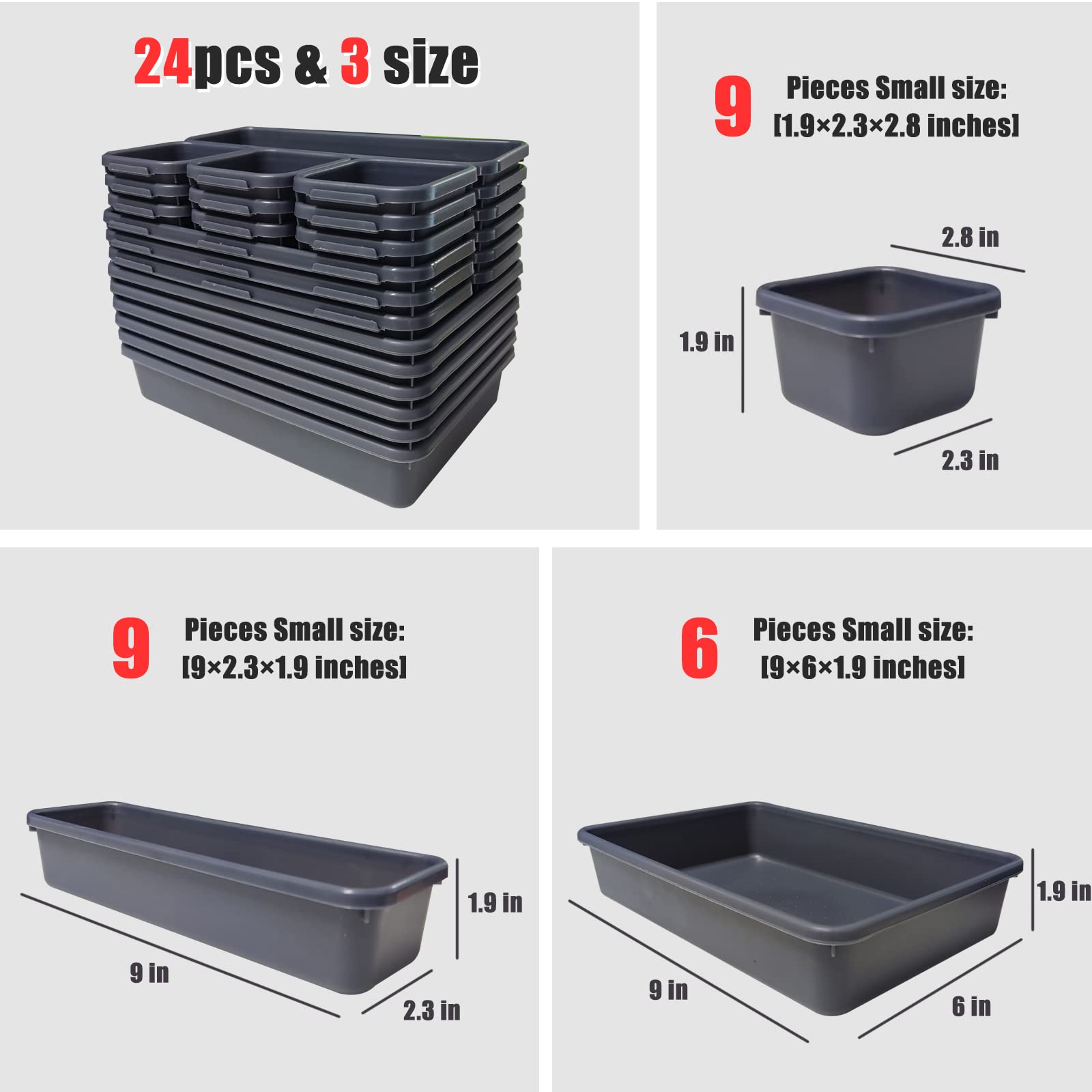 24 Pack Tool Box Organizer Set - Adjustable Drawer Dividers for Tools, Hardware & Silverware Storage | Perfect for Workshop, Garage, Kitchen & Office Drawer Organization