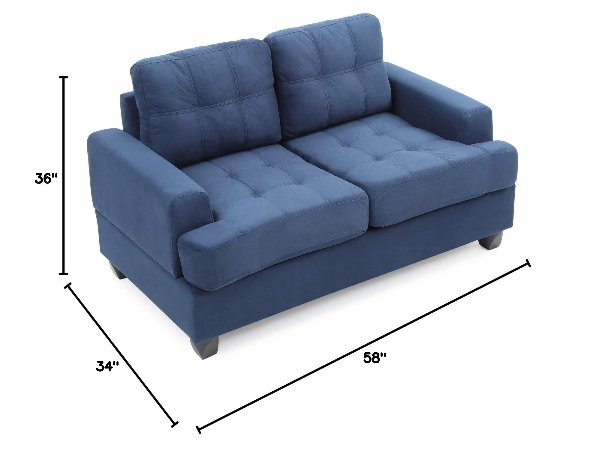 Glory Furniture Sandridge Microsuede Loveseat in Navy Blue - Comfortable Small Sofa for Living Room, Apartment & Office - Perfect for Relaxing, Entertaining & Small Spaces