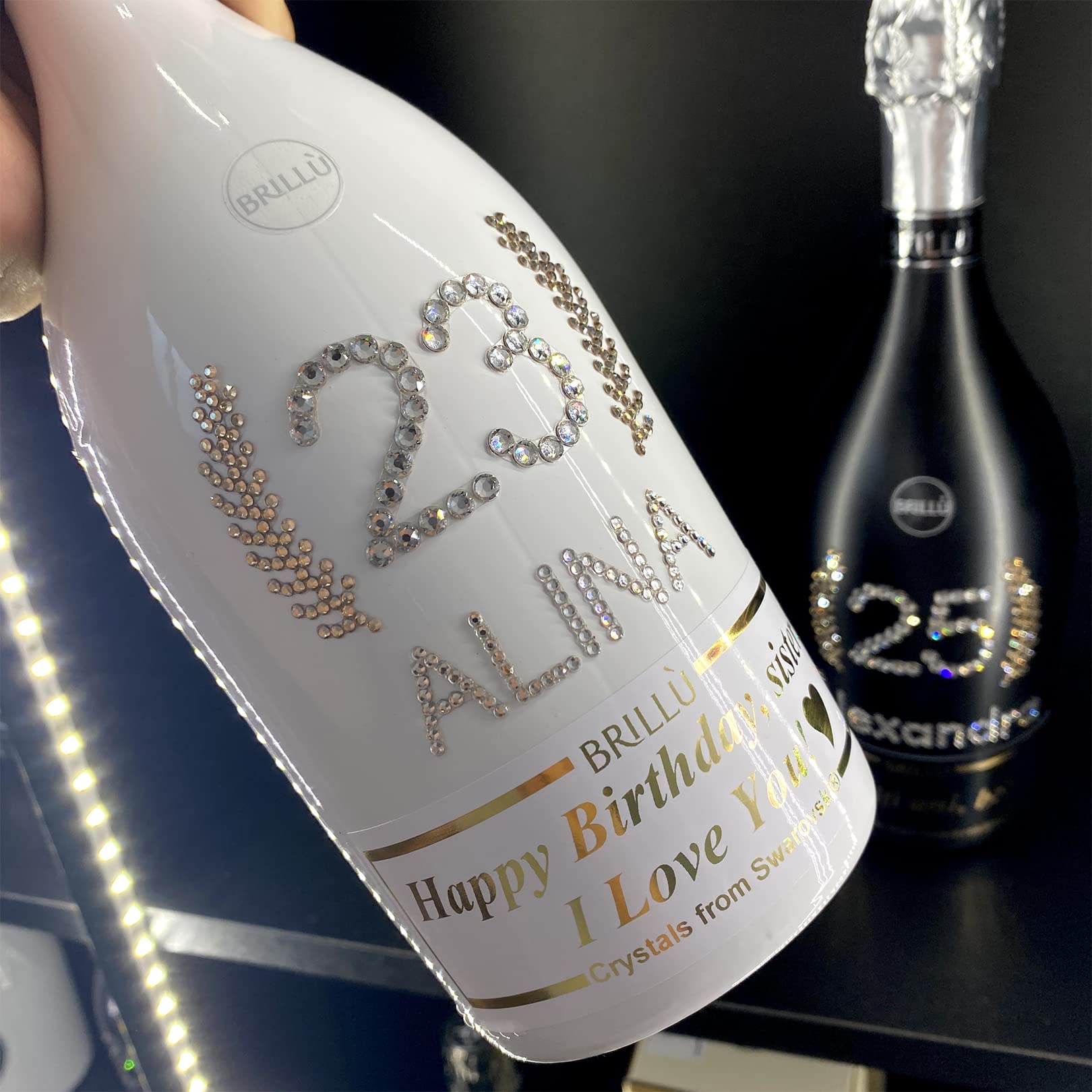 Personalized Birthday Gifts with Name & Age - Brillù Crystal White Italian Sparkling Wine Bottle (0.75L) - Elegant Anniversary, Wedding & Celebration Gift Idea for Special Occasions