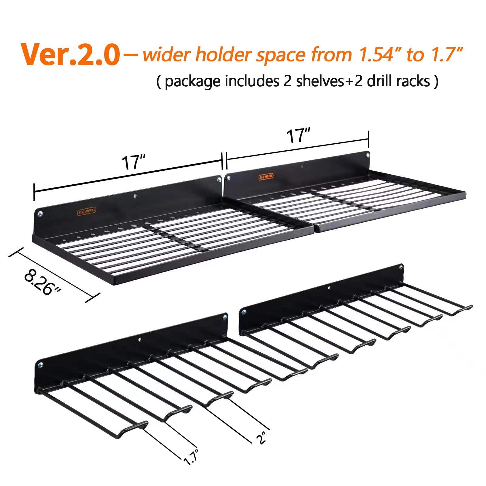Heavy Duty Metal Power Tool Organizer with Charging Station - Wall Mount Drill Holder & Garage Storage Shelves (2-Pack 4-Set, Black) - Perfect for Workshop, Garage & DIY Projects