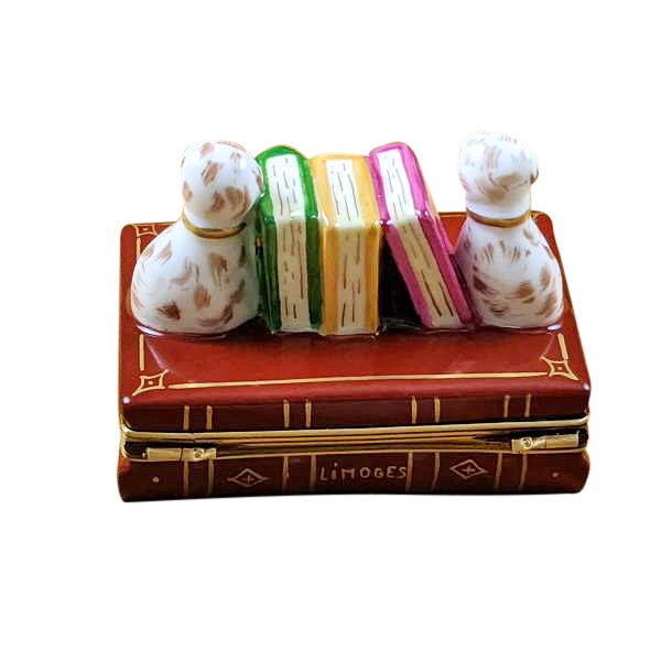 Limoges Dog Bookends - Handcrafted Ceramic Book Holders for Dog Lovers | Perfect for Home Library, Office Desk & Bookshelf Decor
