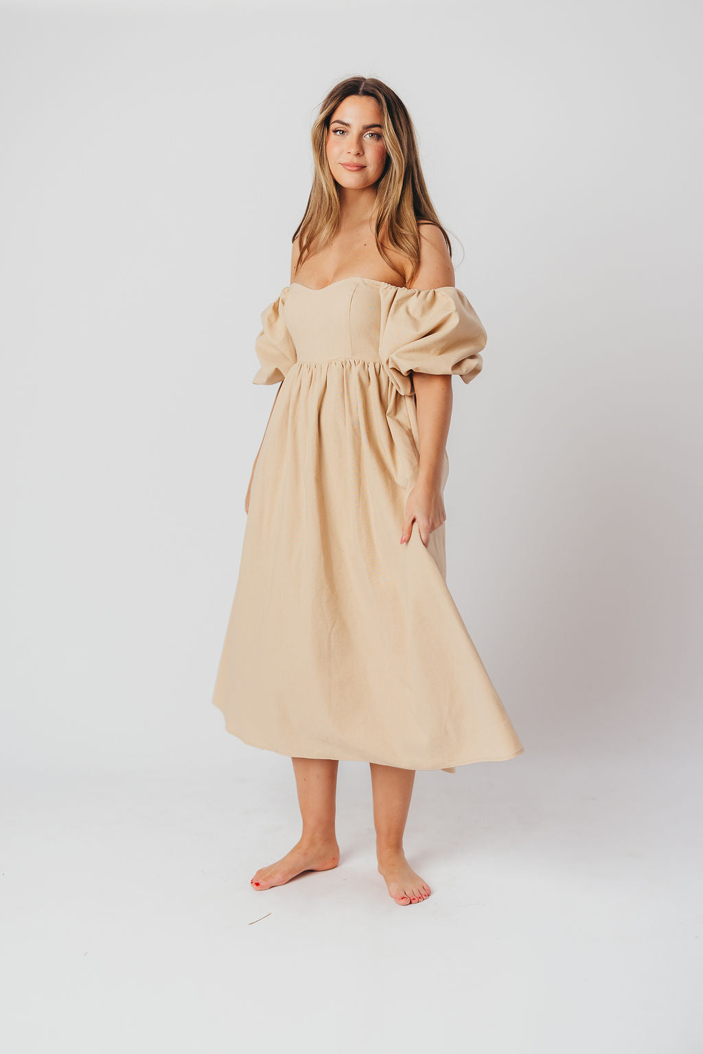 Hamilton Midi Dress in Taupe - Bump Friendly Maternity Dress (Sizes S-2XL) | Perfect for Pregnancy, Baby Showers & Special Occasions